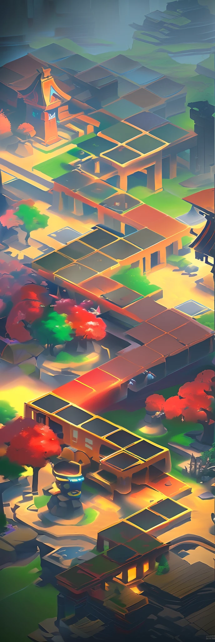 Onmyoji detailed art, colorful concept art, painted as a game concept art, sakura season dynamic lighting, onmyoji, Scenic Colorful Environment, hd 4k game screenshot, scenery game concept art, Anime landscape, Stylized concept art, pc screenshot, Genshin Impact style, Anime landscape concept art, Fine details, award winning picture, Highly detailed, 16k, cinematic perspective, ((video game environment concept art style)), Pretty colors, asymmetrical camera composition, cinematic environment, cinematic movie atmosphere,