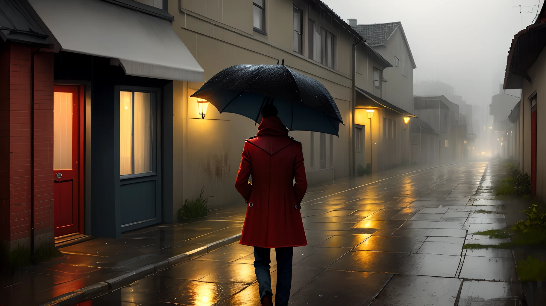 Alleys in the rain，darkly，Redcoat