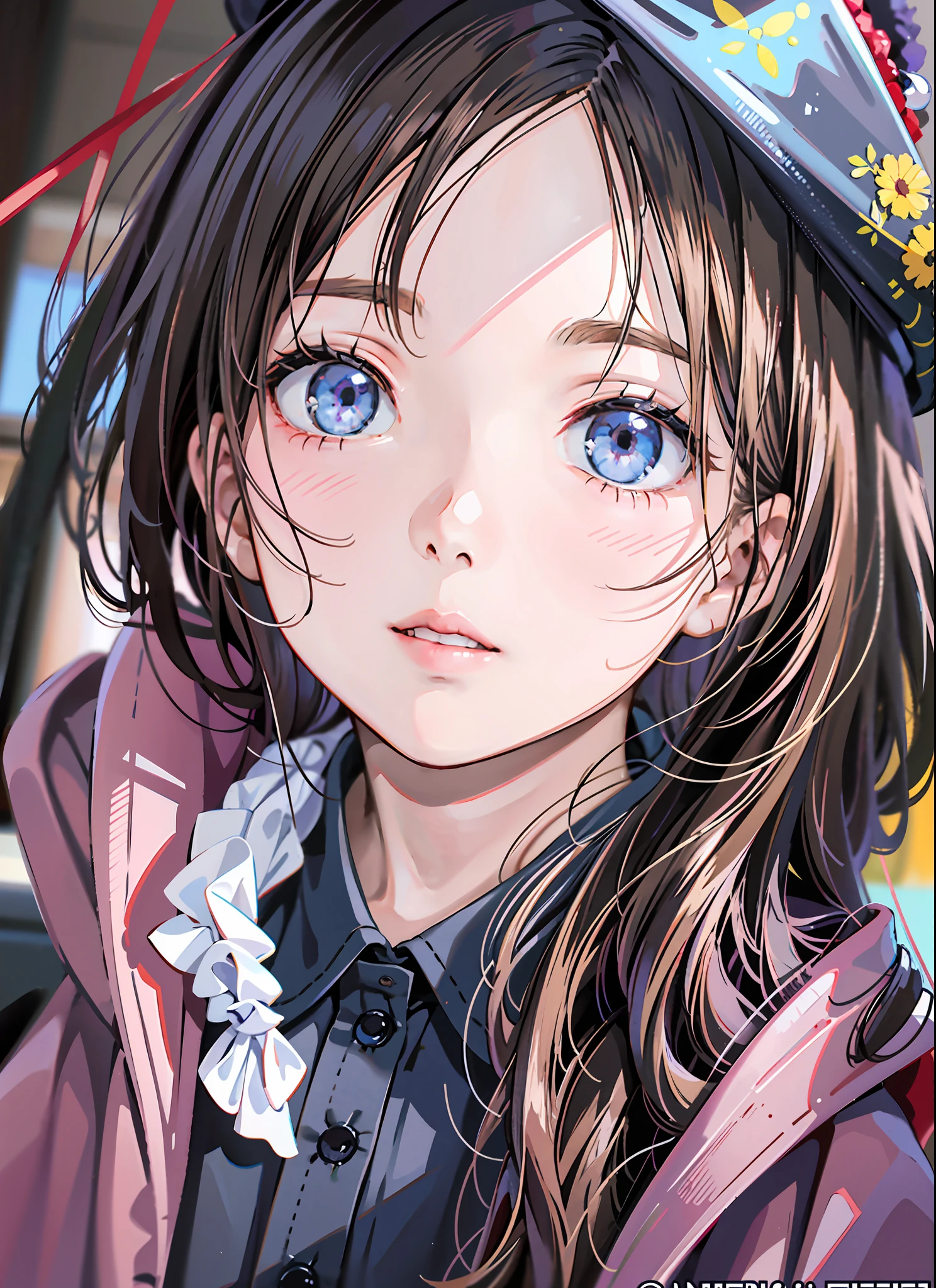 There is a photo of a young girl with long hair, Guviz, Clear face, ulzzangs, The face is clear, The image is clear,, Phlegm sputum, phlegm : : 5, Tumblr, shikamimi, ((Supersaturation)), guweiz masterpiece, Very, very high quality picture, soft and clear, bbwchan, Facial clarity effect,Looking to the left,Long hair with a shawl