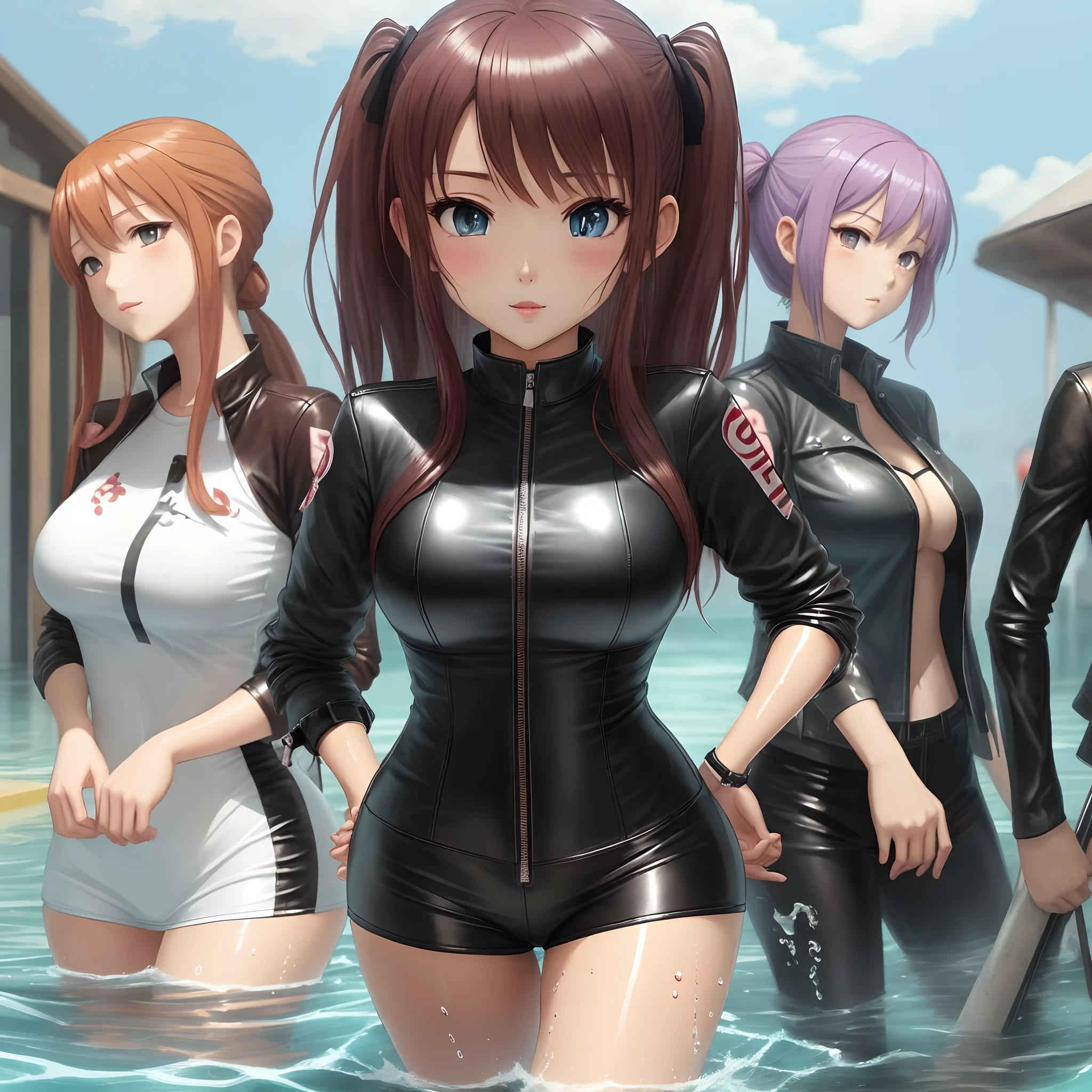 Beautiful leather clothes wet anime cute and private