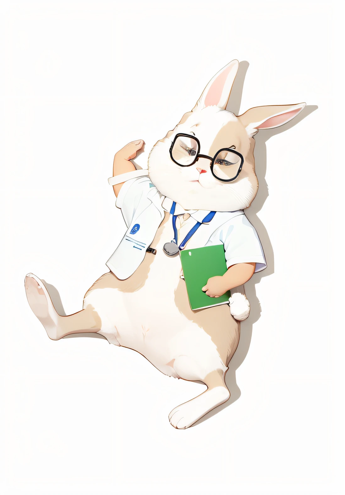 A Facebook cover needed to be made for this rabbit,The background is in a medical device store,The scene is a rabbit serving a customer,Take warmth as the main axis,