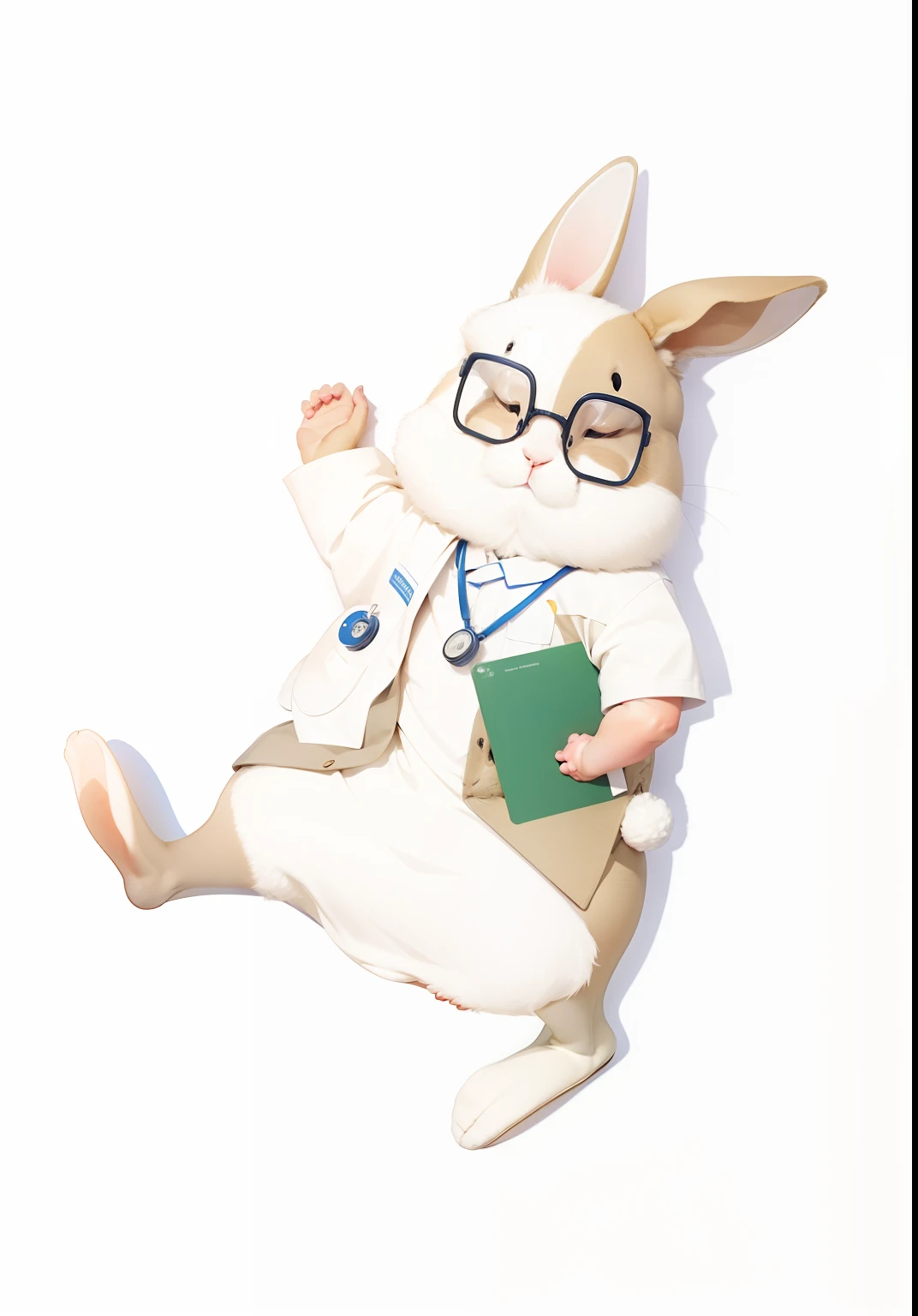 A Facebook cover needed to be made for this rabbit,The background is in a medical device store,The scene is a rabbit serving a customer,Take warmth as the main axis,
