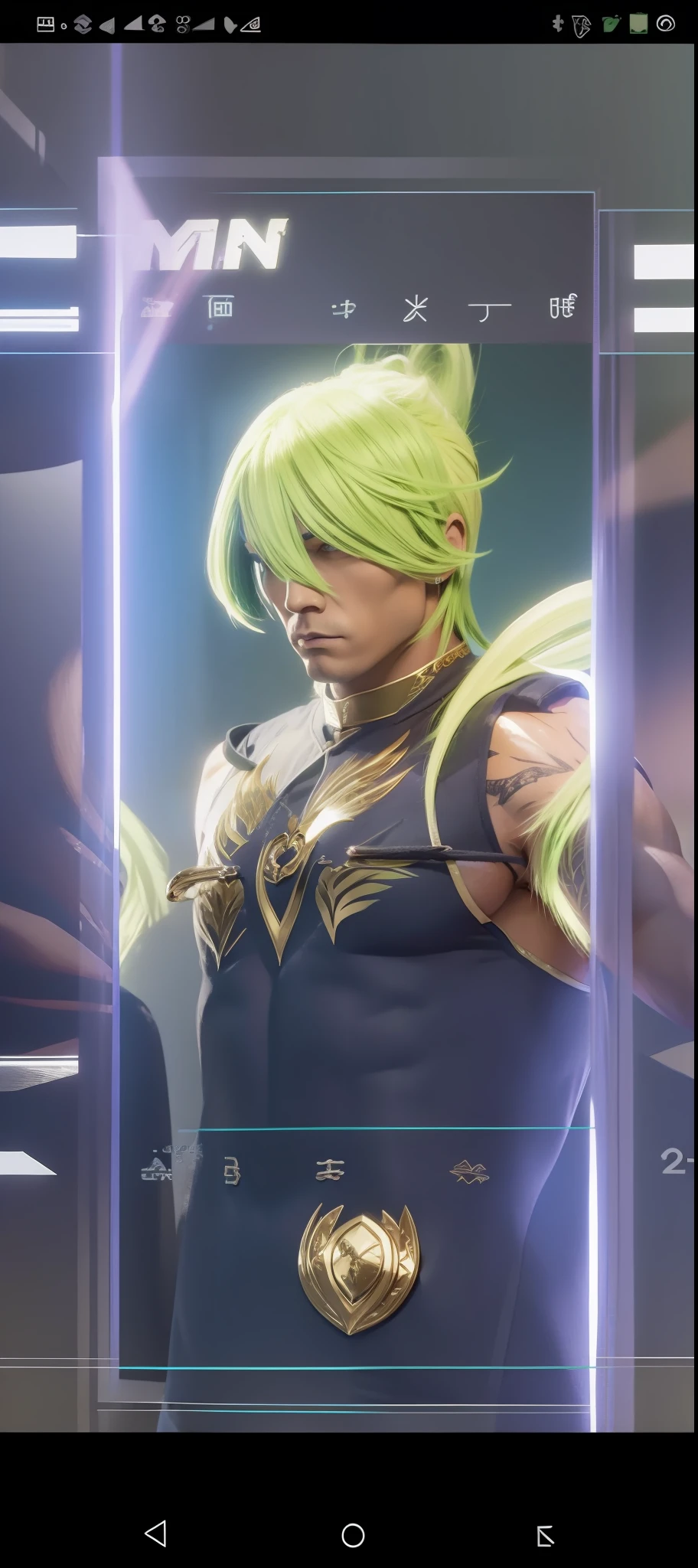 1man, green hair, muscular arms,
