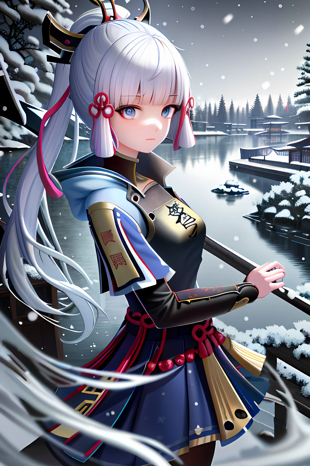 Masterpiece, best quality, high quality, extremely detailed CG unity 8k wallpaper, classical Chinese garden, landscape, amsterdam, winter, ((snowing)), outdoor, sky, daytime, landscape, water, tree, blue sky, waterfall , nature, lake, river, cloudy sky, award winning photography, bokeh, depth of field, HDR, bloom, chromatic aberration, photorealism, very detailed, trending on artstation, trending on CGsociety, intricate, high detail, dramatic, midjourney art