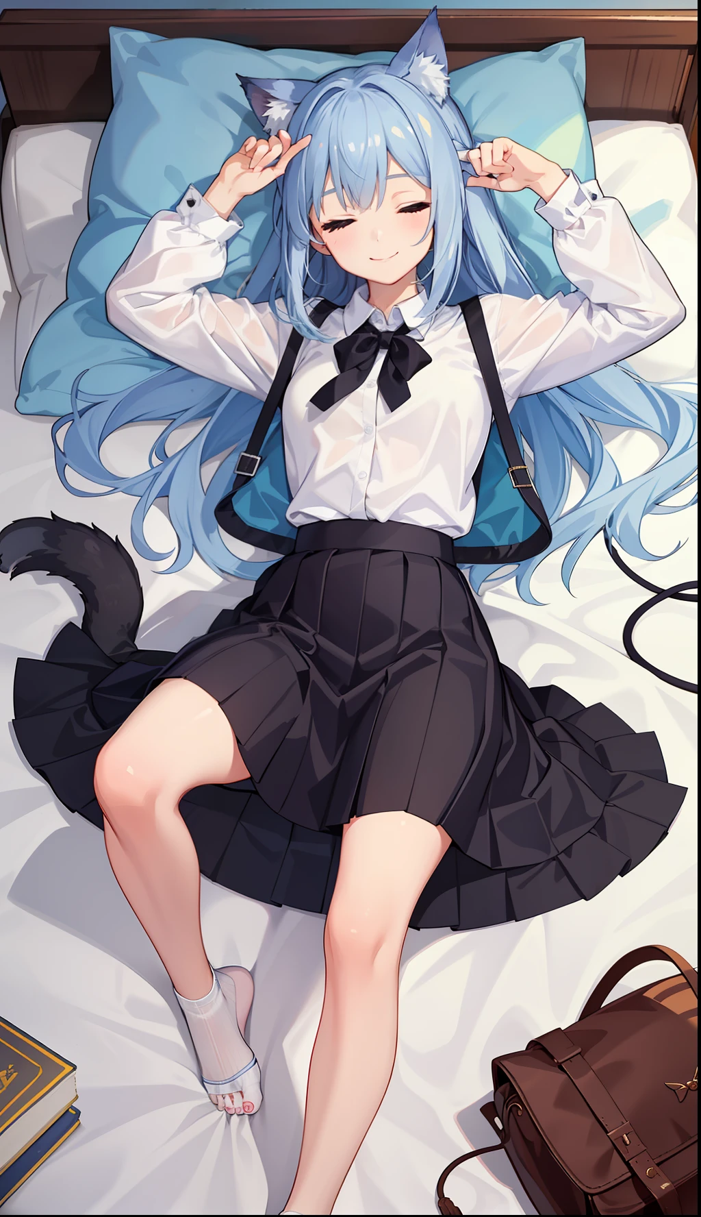 1girl in、A smile、A delightful! The shirt、skirt by the、(small tits)Cat's ears、s asleep、Sleeping in large letters、