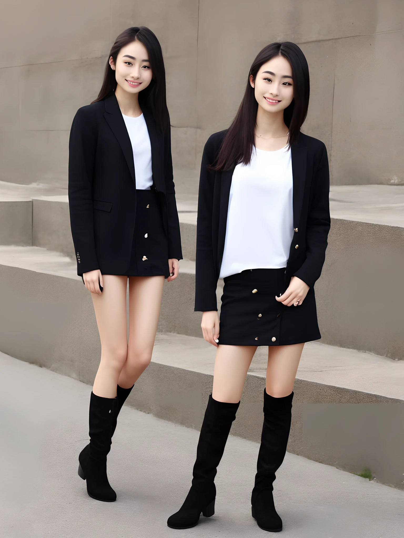 Long black hair Suzu Hirose dual cute little spotless Hakage Black One Piece a miniskirt boots