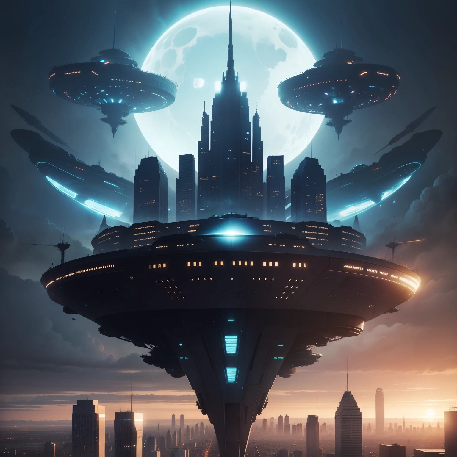 Huge alien ships over the city，Humanity watched the end come