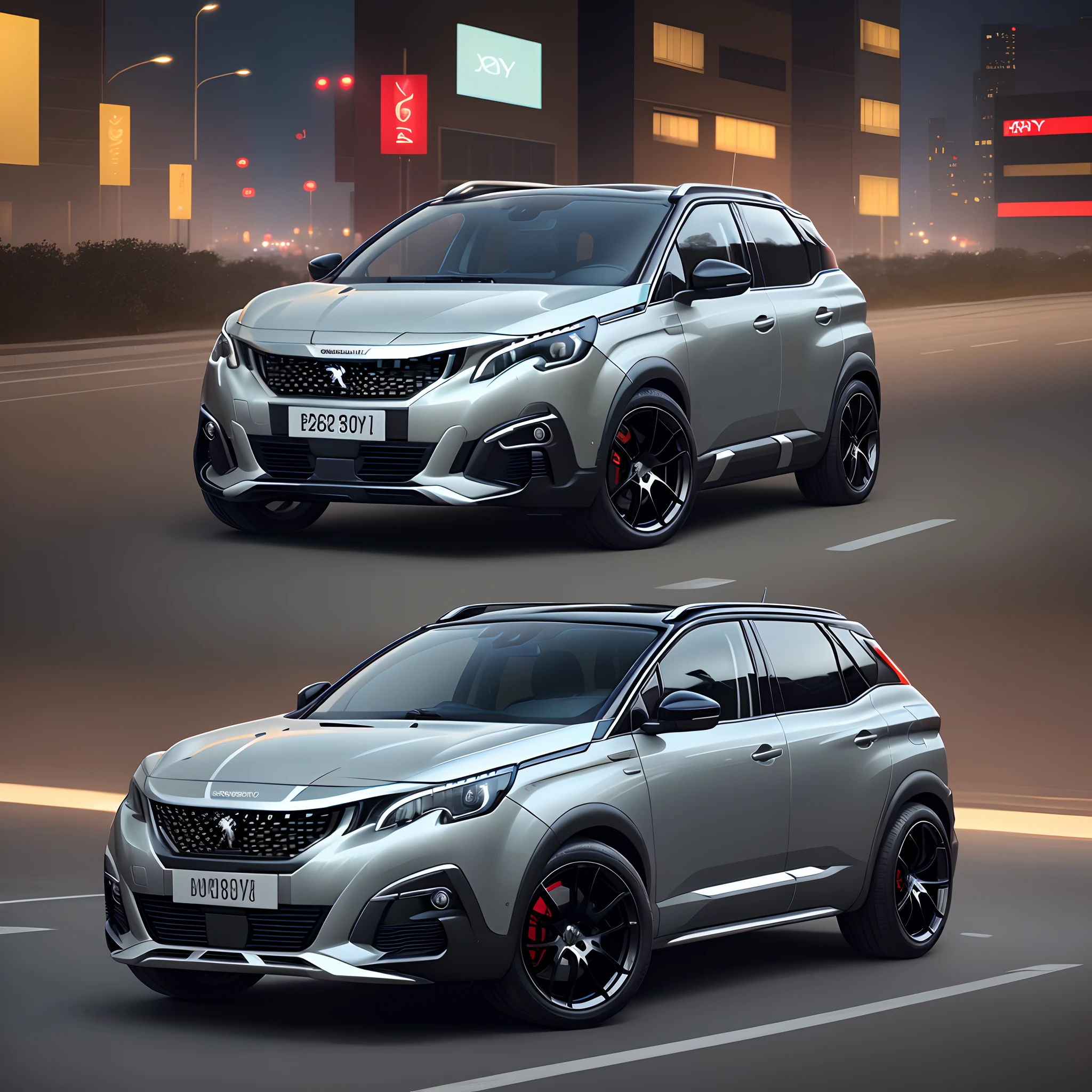 Hight quality, Peugeot 3008 update bodykit, street, cyberpunk, city night