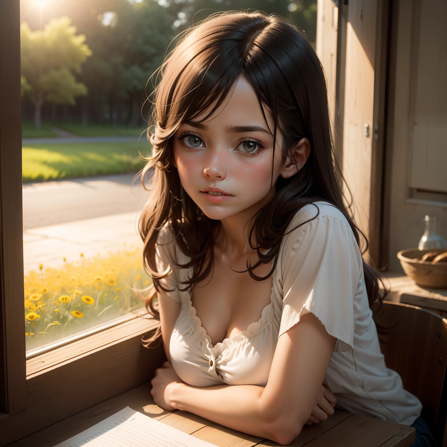 Simple three-paragraph expression:
Help her,the soft light,Fresh and natural field