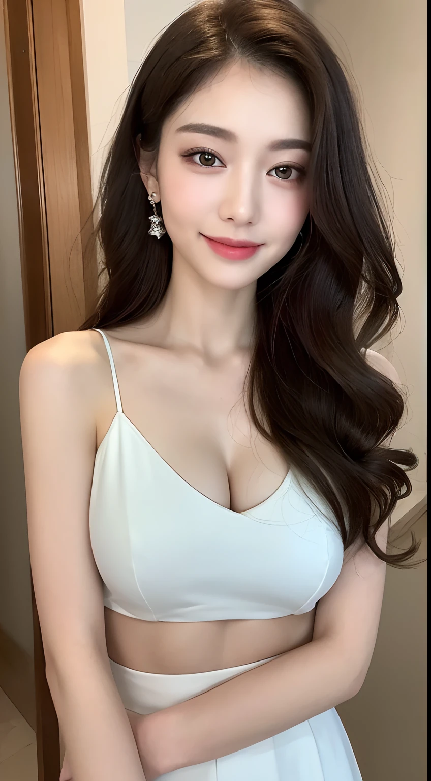 ((Best Quality, 8K, Masterpiece: 1.3)), 1girl, Slim Abs Beauty: 1.3, (Hairstyle Casual, Leaky Big Breasts: 1.2), Dress: 1.1, Super Fine Face, Delicate Eyes, Double Eyelids, Smile, Home
