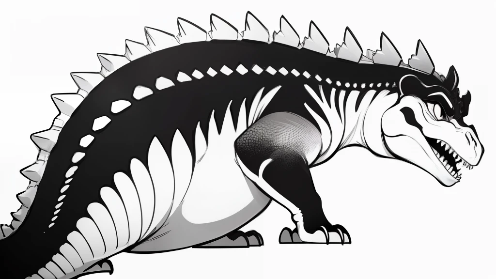 "Black and White Child coloring page, dinossauro, estilo dos desenhos animados, ((desenho apenas a preto e branco)), linhas finas, minimal details, sem sombras, sem sombreamento, Monochromatic."