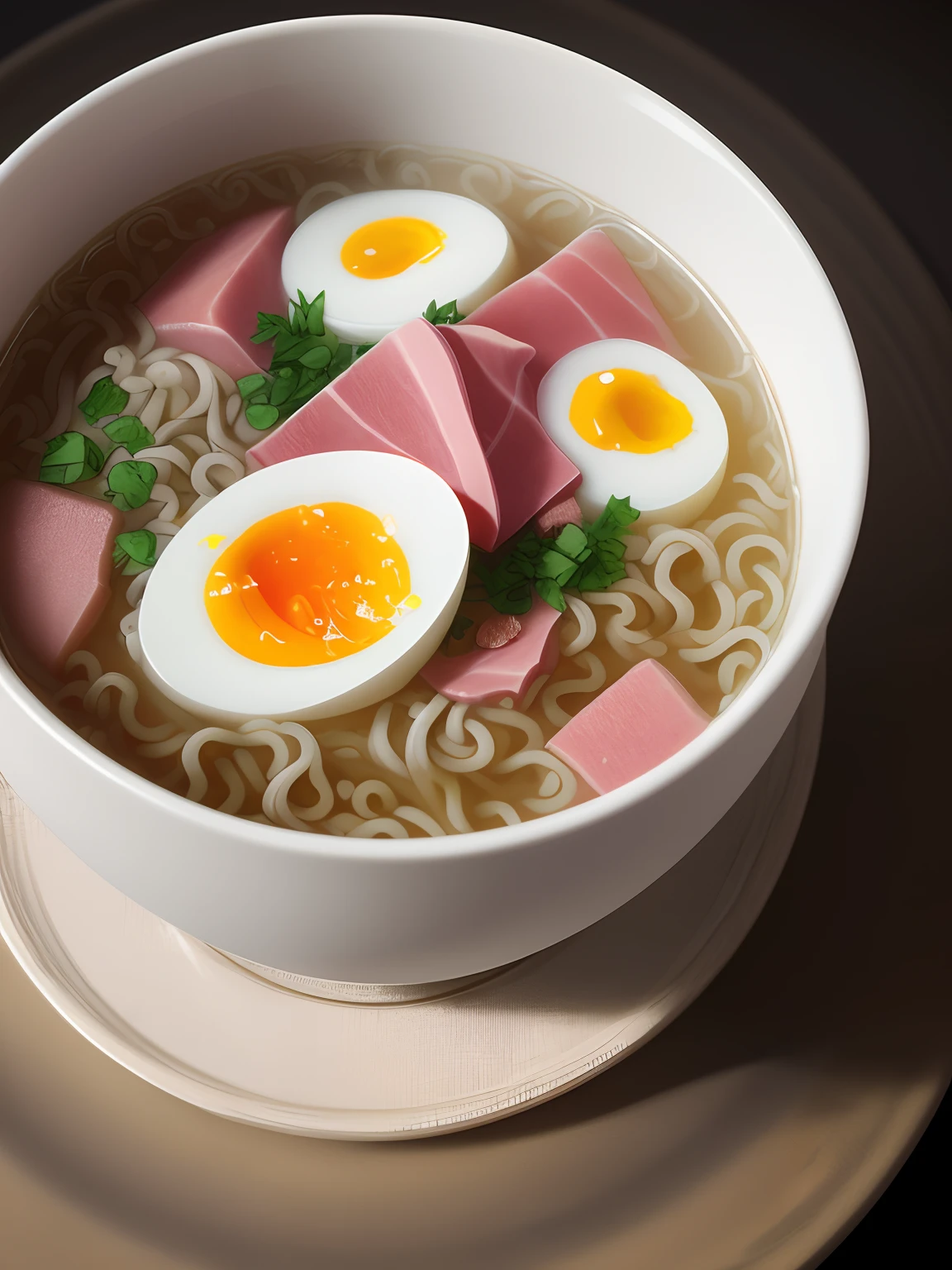 1 large cup ramen, soft-boiled egg, slices of boiled ham, close-up,
Food Sticks
(Still Life)
Fog, Haze, High Detail, Ultra Detail, Complex Detail, Fine Detail, Hyper Detail, Cinematic, Hyper Realistic 
Hyper Realism Soft Light, Studio Lighting, Diffuse Soft Lighting, Shallow Depth of Field, Sharp Focus Bokeh,
Ray Tracing, Subsurface Scattering, Diffuse Soft Lighting 
Ultra-detail, (complexity, detail, ultra-detail), cinematic, hyperrealistic