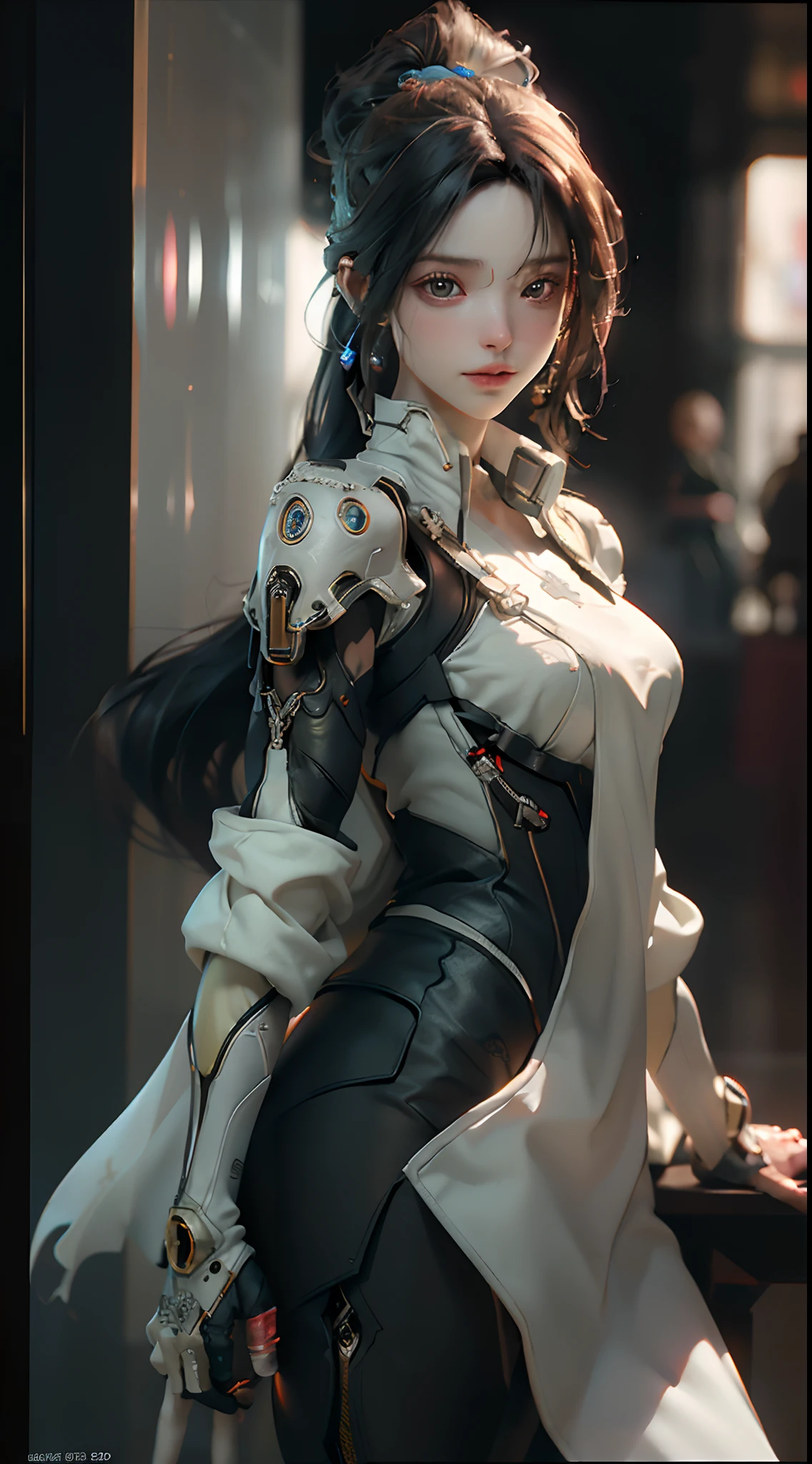 ((Best quality)), ((masterpiece)), (detailed:1.4), 3D, an image of a beautiful cyberpunk female,HDR (High Dynamic Range),Ray Tracing,NVIDIA RTX,Super-Resolution,Unreal 5,Subsurface scattering,PBR Texturing,Post-processing,Anisotropic Filtering,Depth-of-field,Maximum clarity and sharpness,Multi-layered textures,Albedo and Specular maps,Surface shading,Accurate simulation of light-material interaction,Perfect proportions,Octane Render,Two-tone lighting,Wide aperture,Low ISO,White balance,Rule of thirds,8K RAW,