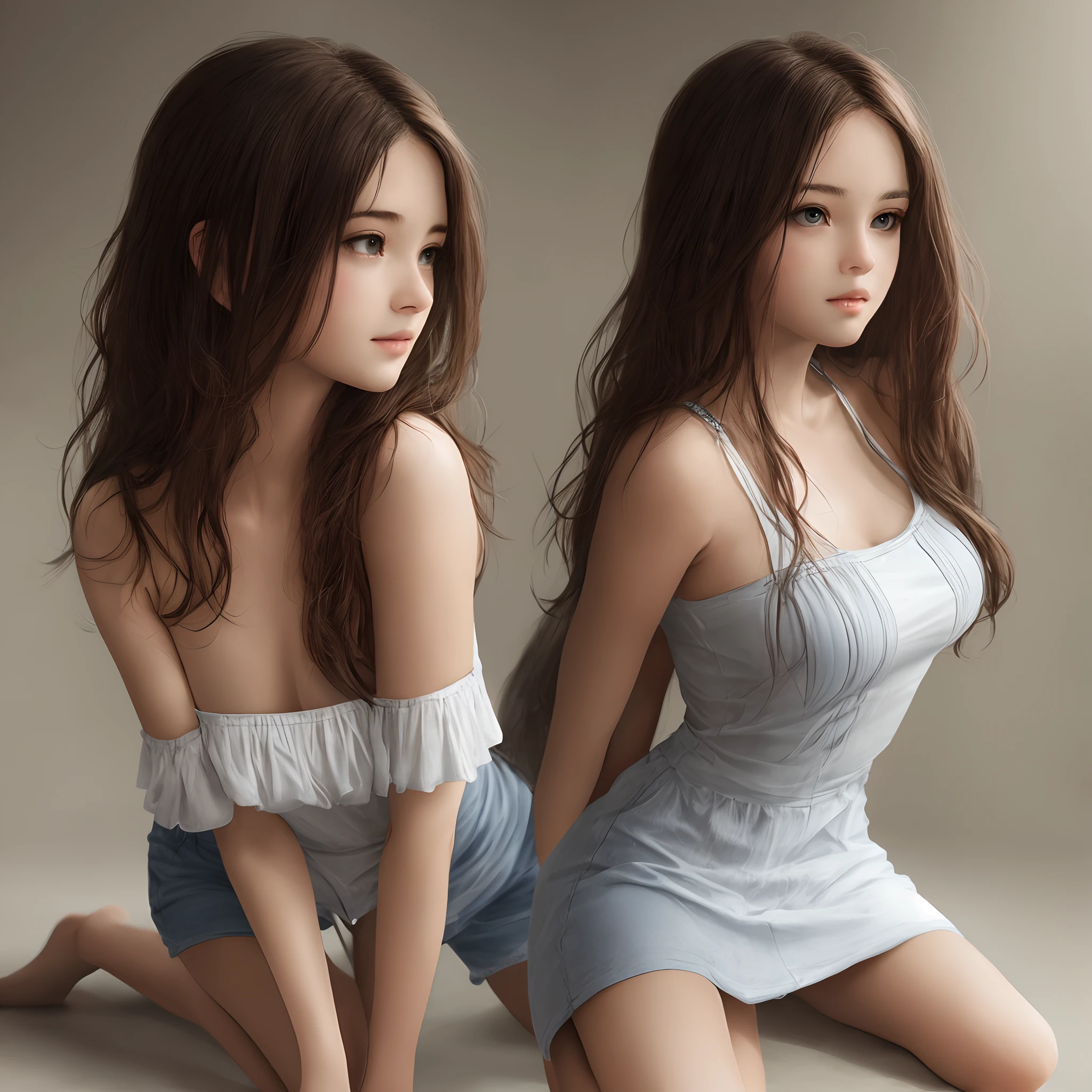 Bare shoulders, small breasts, shy, kneeling, realistic, ultra-high resolution, pure, young girl