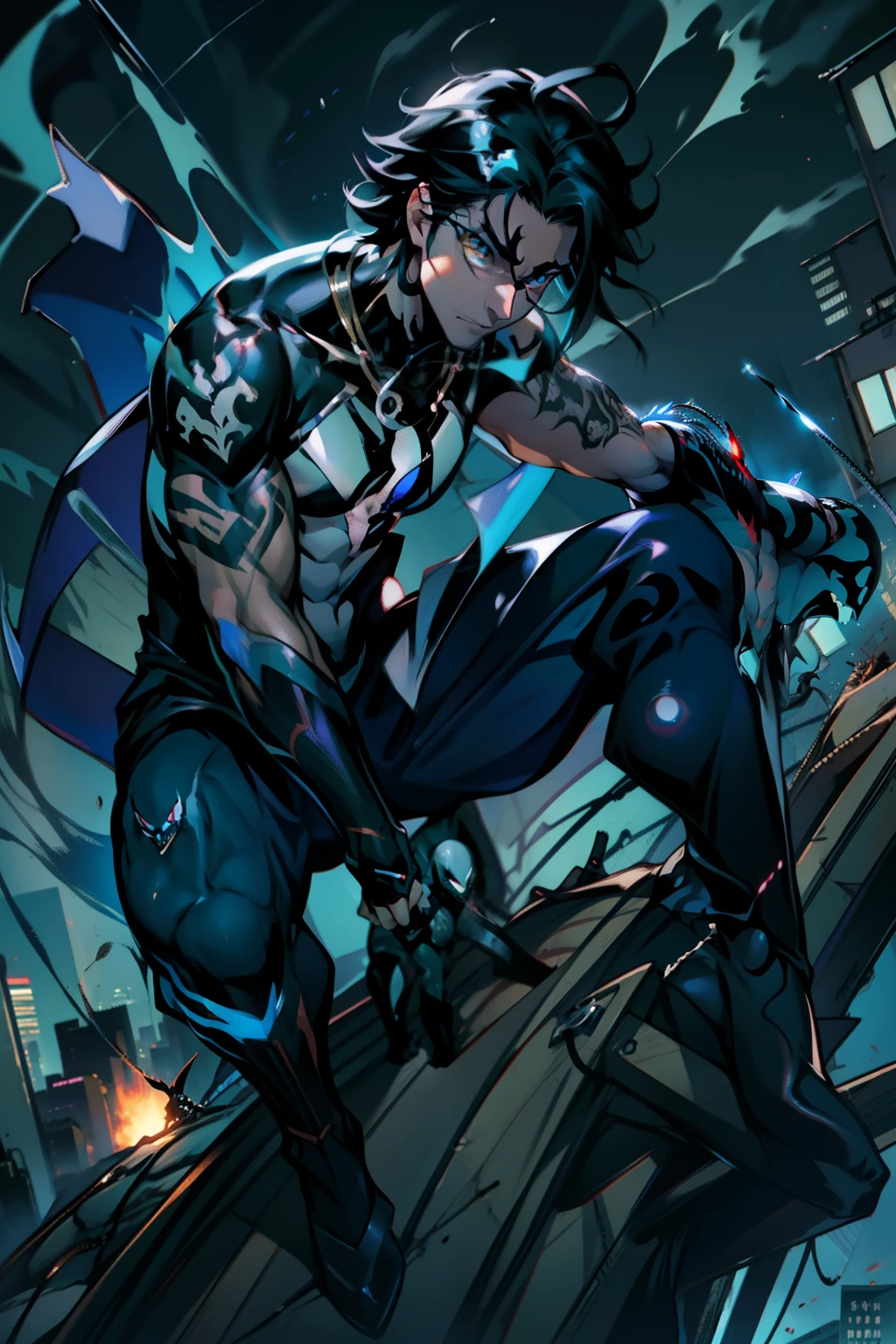 《the original god》Arataki Kazuto , male people, chest muscle, Sexy , Venom symbiote for your body, Black mucus of the body , into venom, venomize,Black bodysuit,(Cloak),Red cape,Abs,(Adult male)((Venom possession,venom symbiote)),over-Tortoise Man,Battle damage,((Masterpiece)), ((Best quality)), Ultra detailed,((illustration)), Dynamic Angle, Detailed light, (Delicate eyes), Floating, 1boy, Male focus, Head, Clothing, Yellow eyes, necklace, tattoo, (Forehead:0.8), (ahoge:0.8), jewelry, brunette color hair,apathy,Ray, chest muscle, Sexy , Venom symbiote for your body, Black mucus of the body , (into venom), Venom,frontage,Bust photo,White tight-fitting top,spiderman outfit,style of anime4 K, 4K anime wallpaper, Badass anime 8 K, 4 k comic wallpaper, young anime man, Anime Male 8 students, Anime wallpapers 4 k, Anime wallpaper 4K, High quality anime art style, Anime moe art style, Anime art wallpaper 8 K, Anime art wallpaper 4 K, RGB lighting,