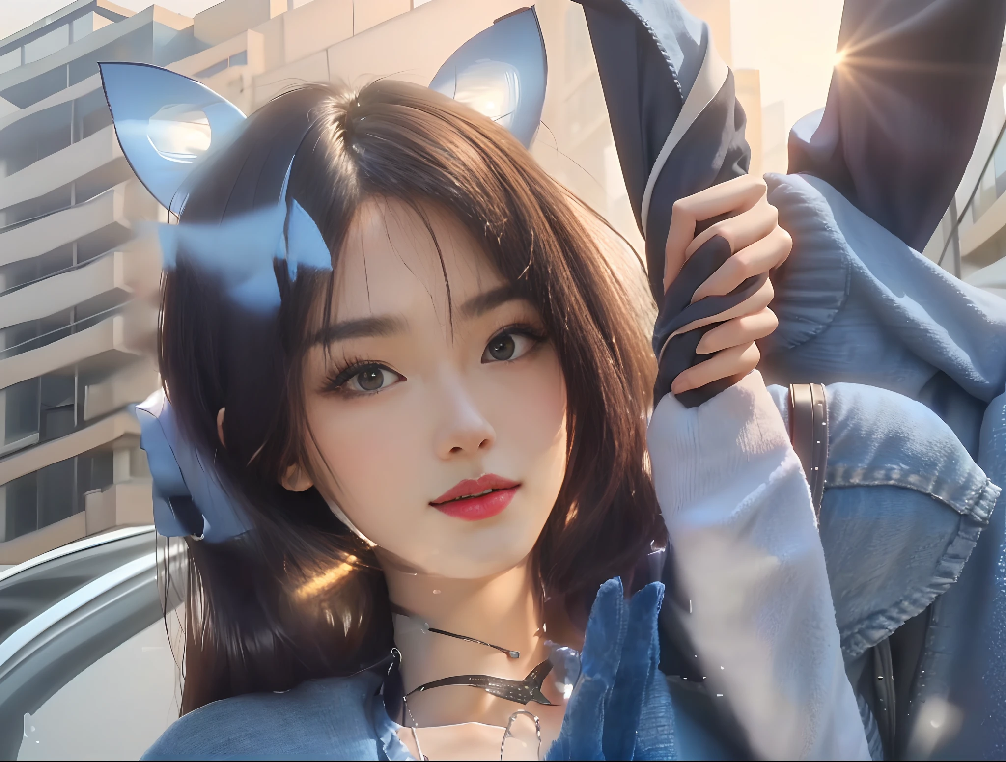 <Lola：minchen_v1_chilloutmix_N
absurd，Mouth closed，Eye balance，
（Best quality details：1.2），realisticlying，8K high-definition，ultra - detailed，High-quality texture，complexdetails，Detailed textures，finedetail，high detal，extremaly detailed cg，High quality shadows，Detailed beautiful delicate face，（Detailed beautiful and delicate eyes：1.32），depth of fields，Ray traching，（a beautiful 25 year-old cute japanese lady：1），little breast，tall_female，beautiful_legs， glowing light eyes，Blushlush，Perfect petite body，being thin，
Blurry outdoor background，
silver
Tight
bra
blue
Elegant
Denim jacket，
 Open coat：1.1， [brown_skirt]：1， Stockings and garter belts：1.2， bob cut  hair， cozy living room， rays of sunshine， kneeling on the sofa， 耳Nipple Ring，choker necklace， mannequin， looking at viewert， dynamicposes， 耳Nipple Ring，choker necklace， mannequin， looking at viewert， From the side Side， dynamicposes， frontage