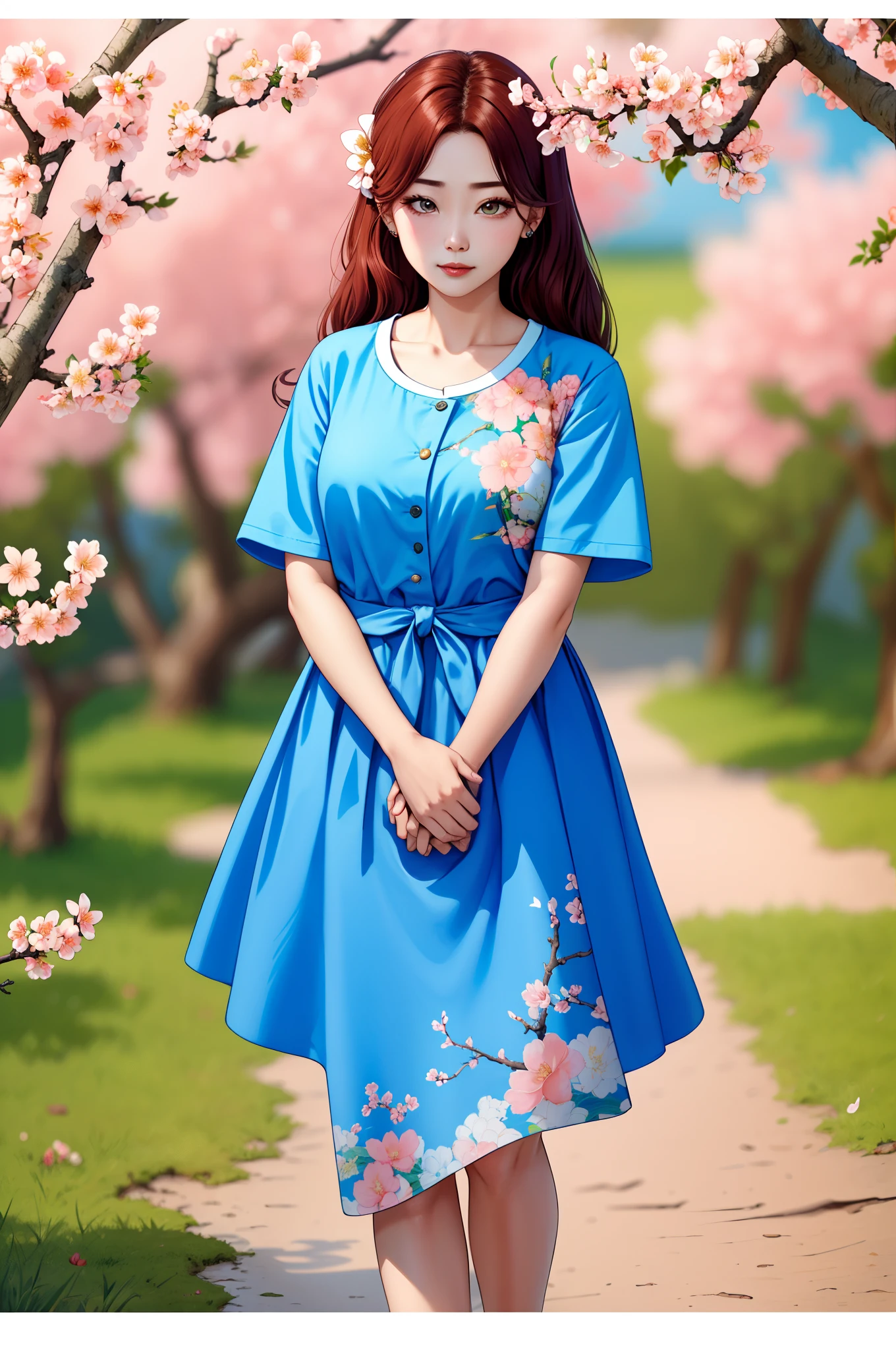 woman,Raised sexy,Peach blossom eyes,Blue clothes fluttering,
