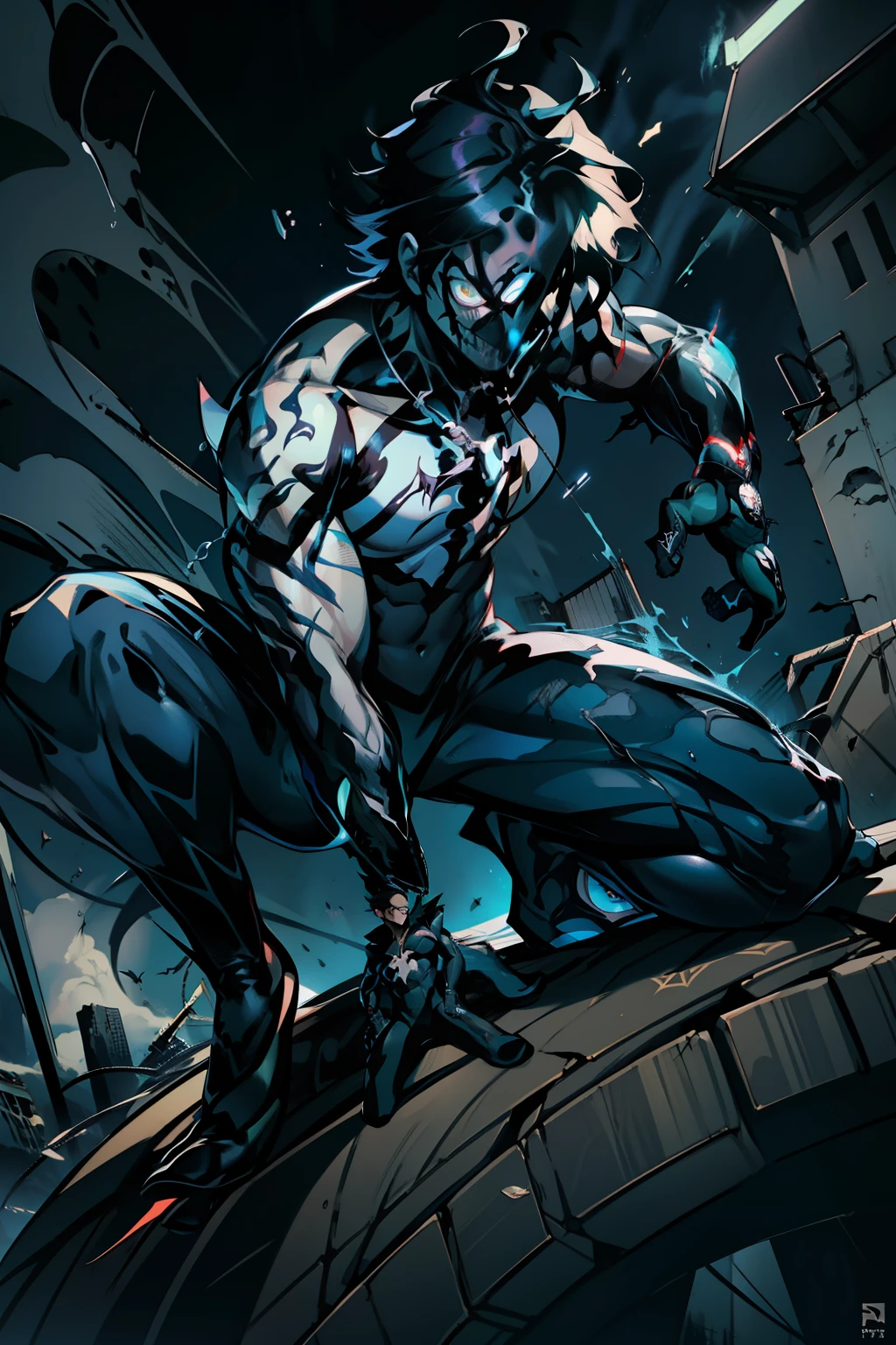 《the original god》Arataki Kazuto , male people, chest muscle, Sexy , Venom symbiote for your body, Black mucus of the body , into venom, venomize,Black bodysuit,(Cloak),Red cape,Abs,(Adult male)((Venom possession,venom symbiote)),over-Tortoise Man,Battle damage,((Masterpiece)), ((Best quality)), Ultra detailed,((illustration)), Dynamic Angle, Detailed light, (Delicate eyes), Floating, 1boy, Male focus, Head, Clothing, Yellow eyes, necklace, tattoo, (Forehead:0.8), (ahoge:0.8), jewelry, brunette color hair,apathy,Ray, chest muscle, Sexy , Venom symbiote for your body, Black mucus of the body , (into venom), Venom,frontage,Bust photo,White tight-fitting top,spiderman outfit,style of anime4 K, 4K anime wallpaper, Badass anime 8 K, 4 k comic wallpaper, young anime man, Anime male 8 students, Anime wallpapers 4 k, Anime wallpaper 4K, High quality anime art style, Anime moe art style, Anime art wallpaper 8 K, Anime art wallpaper 4 K, RGB lighting,