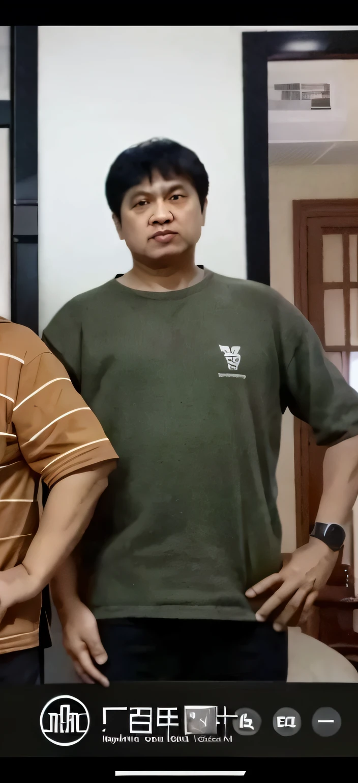 there are two men standing next to each other in a room, Full body picture, ramil sunga,  80-year-old man, nivanh chanthara, shifty，Intellectual disability，Cerebral palsy，idiot