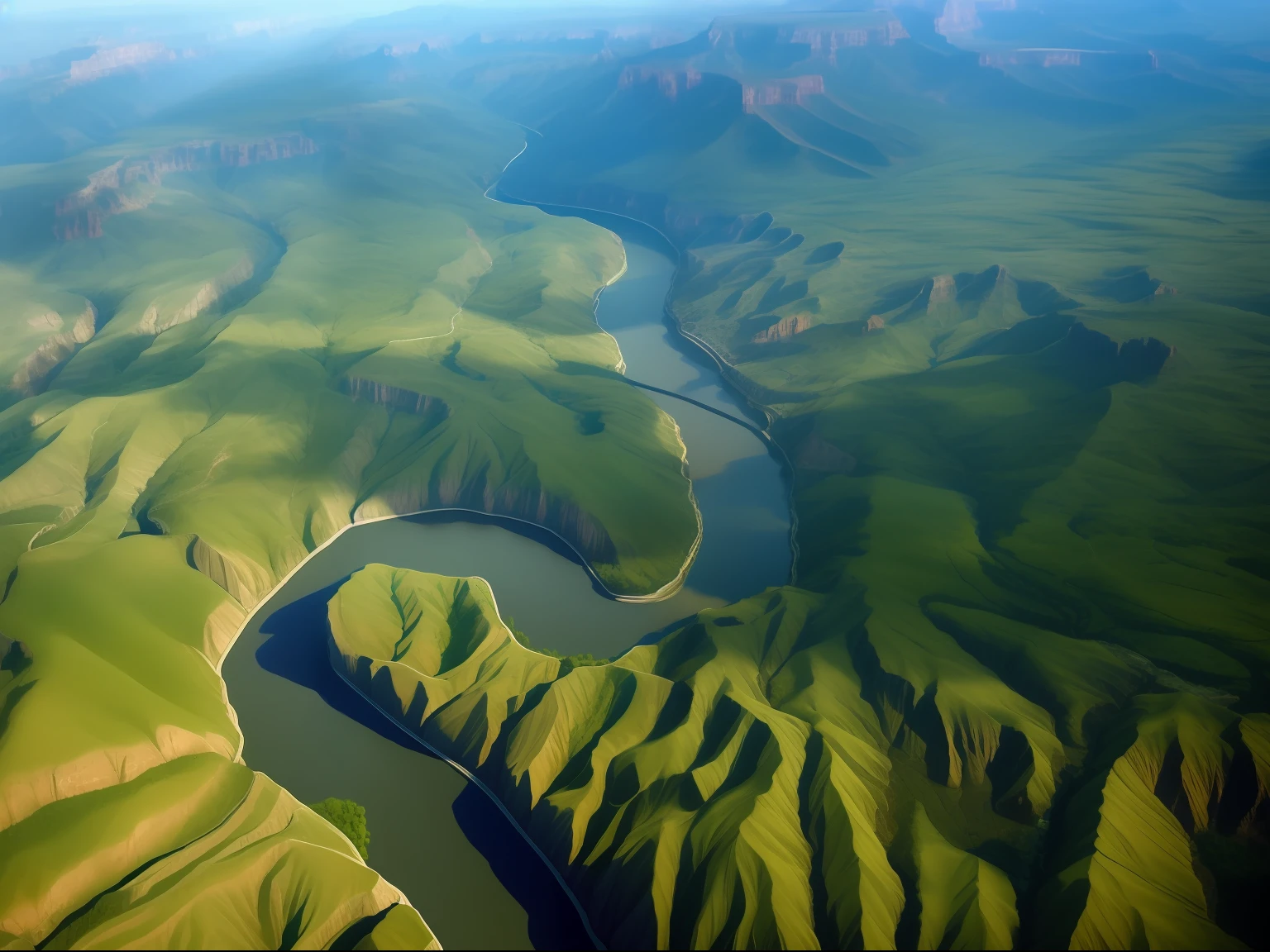 Aerial view of the river winding through a mountainous valley, Old Cow Bay,Junger Grand Canyon、Winding rivers, great rivers, Mountains and rivers, giant river, great rivers, baotou china, wide angle river, Very beautiful!! aerial shot, Snake River in the jungle, Beautiful nature, Rivers and lakes, very very beautiful, wide river and lake, with a river running through it, Unbelievably beautiful