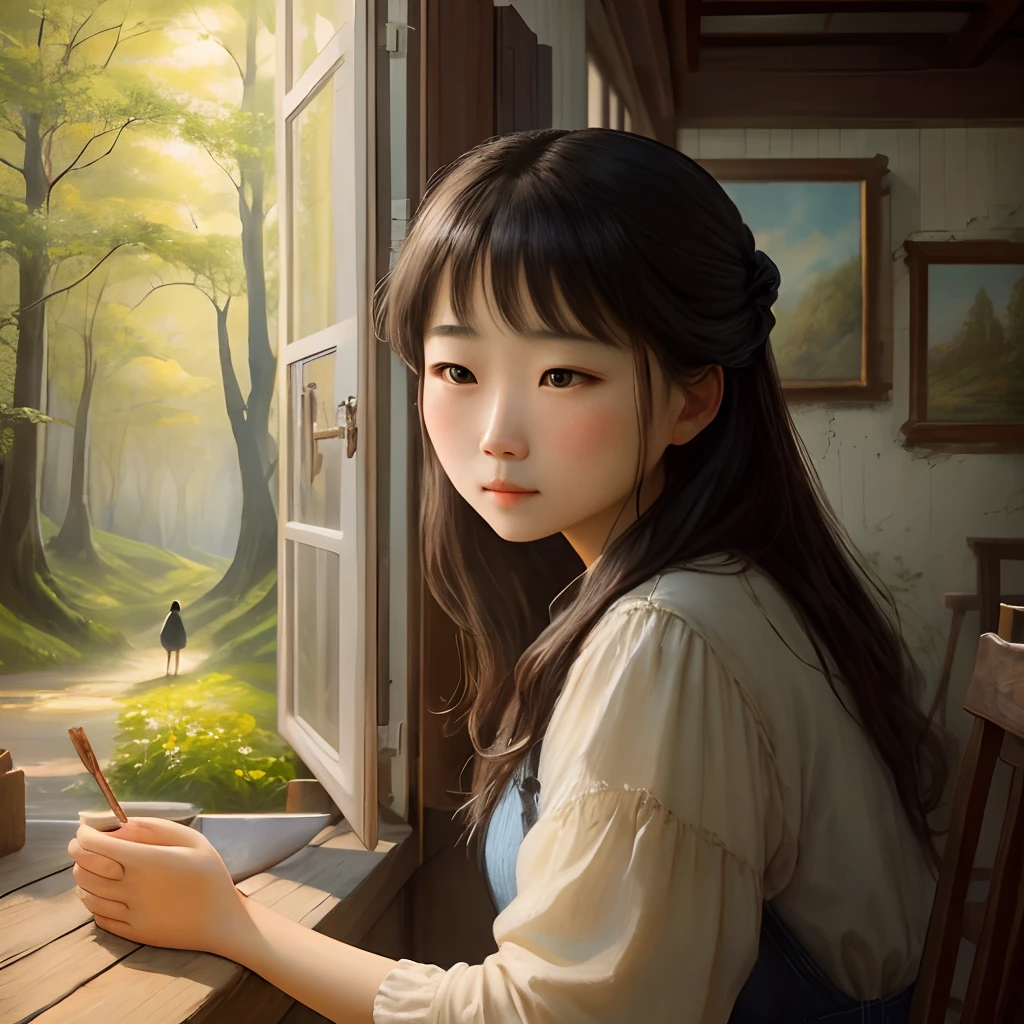 光着身子的女人,the soft light,An idyllic picture,Exquisite painting,Gentle gesture,Natural atmosphere