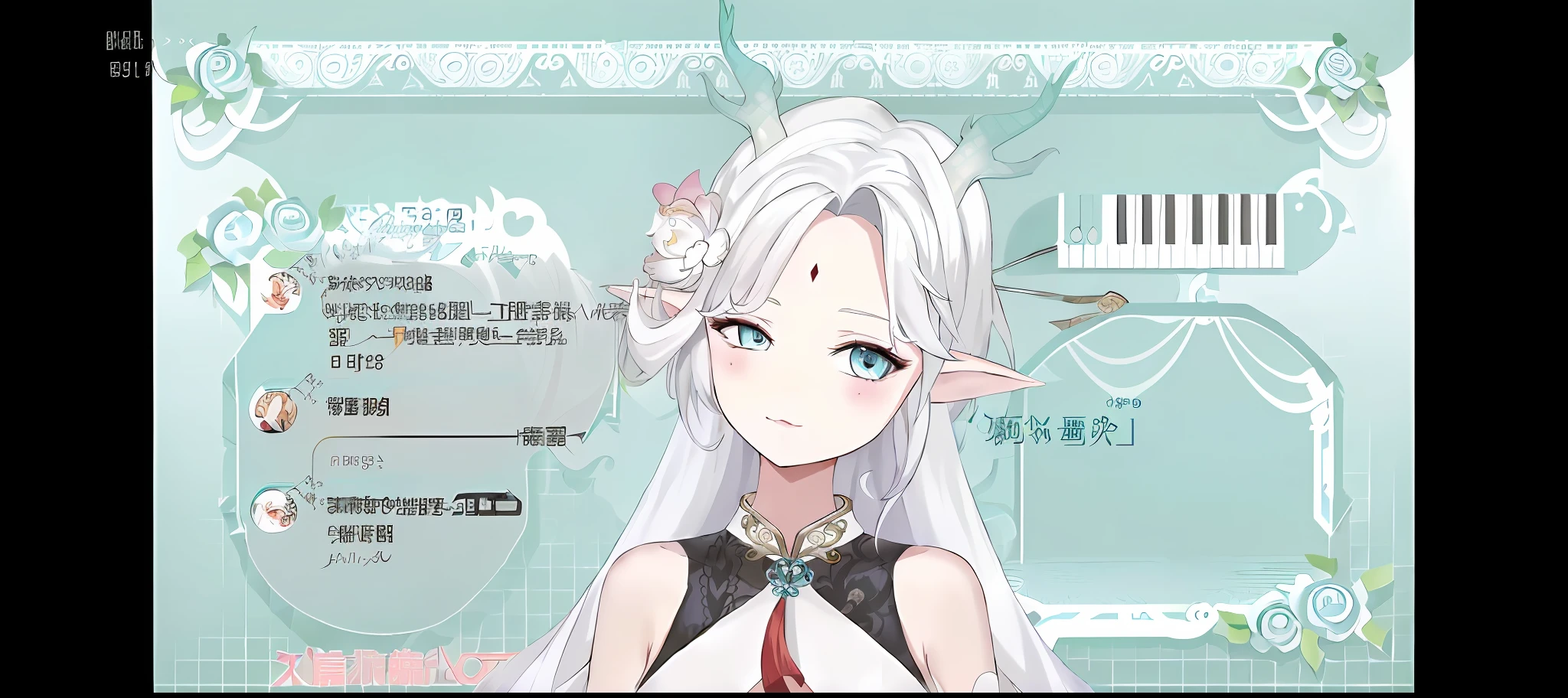 anime girl with long white hair and blue eyes in a dress, white-haired god, she has elf ears and gold eyes, Elf Girl, Keqing from Genshin Impact, white horns queen demon, White-haired, Chiba Yuda, onmyoji, pale milky white porcelain skin, White-haired fox