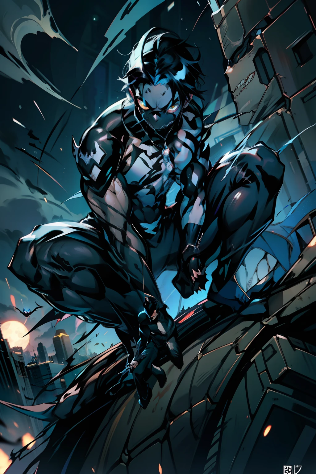 《the original god》Arataki Kazuto , male people, chest muscle, Sexy , Venom symbiote for your body, Black mucus of the body , into venom, venomize,Black bodysuit,(Cloak),Red cape,Abs,(Adult male)((Venom possession,venom symbiote)),over-Tortoise Man,Battle damage,((Masterpiece)), ((Best quality)), Ultra detailed,((illustration)), Dynamic Angle, Detailed light, (Delicate eyes), Floating, 1boy, Male focus, Head, Clothing, Yellow eyes, necklace, tattoo, (Forehead:0.8), (ahoge:0.8), jewelry, brunette color hair,apathy,Ray, chest muscle, Sexy , Venom symbiote for your body, Black mucus of the body , (into venom), Venom,frontage,Bust photo,White tight-fitting top,spiderman outfit,style of anime4 K, 4K anime wallpaper, Badass anime 8 K, 4 k comic wallpaper, young anime man, Anime boys, Anime wallpapers 4 k, Anime wallpaper 4K, High quality anime art style, Anime moe art style, Anime art wallpaper 8 K, Anime art wallpaper 4 K, RGB lighting,