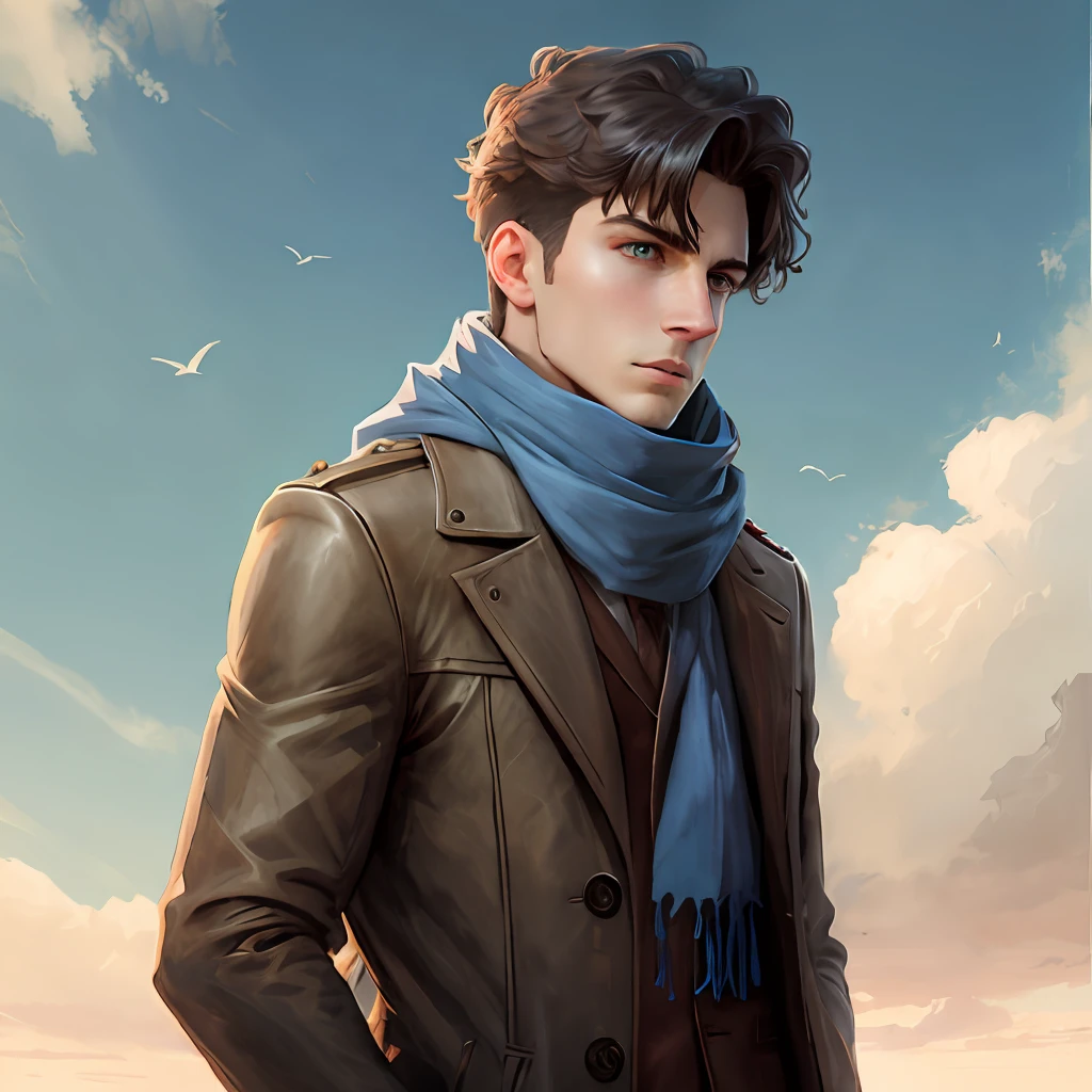 Blue scarf boy two-dimensional