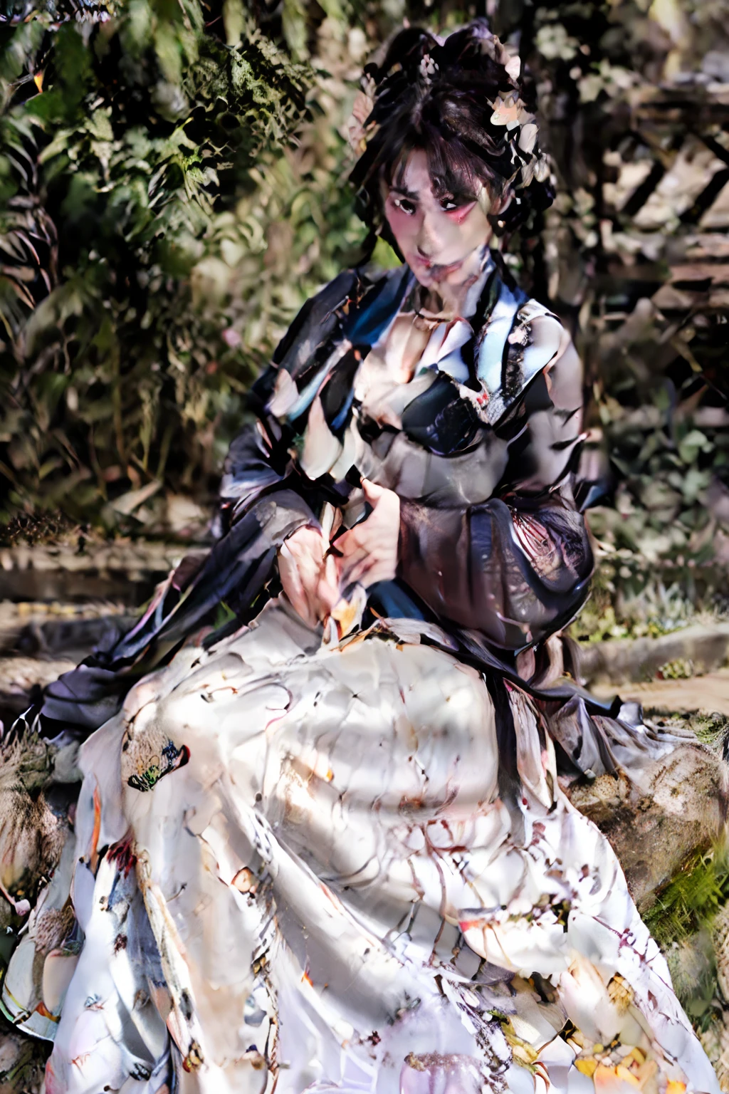 Very detailed CG unity 8k wallpaper，（tmasterpiece），（best qualtiy），（ultra - detailed），（Ultra photo realsisim），（best character detail：1.36），Nikon D750 f / 1.4 55mm，dynamic angle，profesional lighting，photon maping，Radio City, physically-based renderingt, exteriors, busy street, looking at viewert, Be red in the face, 1girl, a matural female, A MILF, Tall body, the golden ratio,(Kpop idol),(Oil skin:1.2),(Oil skin:1.1), makeup,[:(high detailed face:1.2):0.2]:,PureErosFace_v1, ((Curly gray hair and sophisticated style)),(aegyo sal:1),(puffy eye),(eyeslashes:1.1), (cparted lips:1.1),red lipsticks,broad shoulder,(middlebreast:1.1),(cleavage:2.1),beast ear,(big assa:1.2),upper legs,Silk coat,song dynasty,song dynasty,Song costume