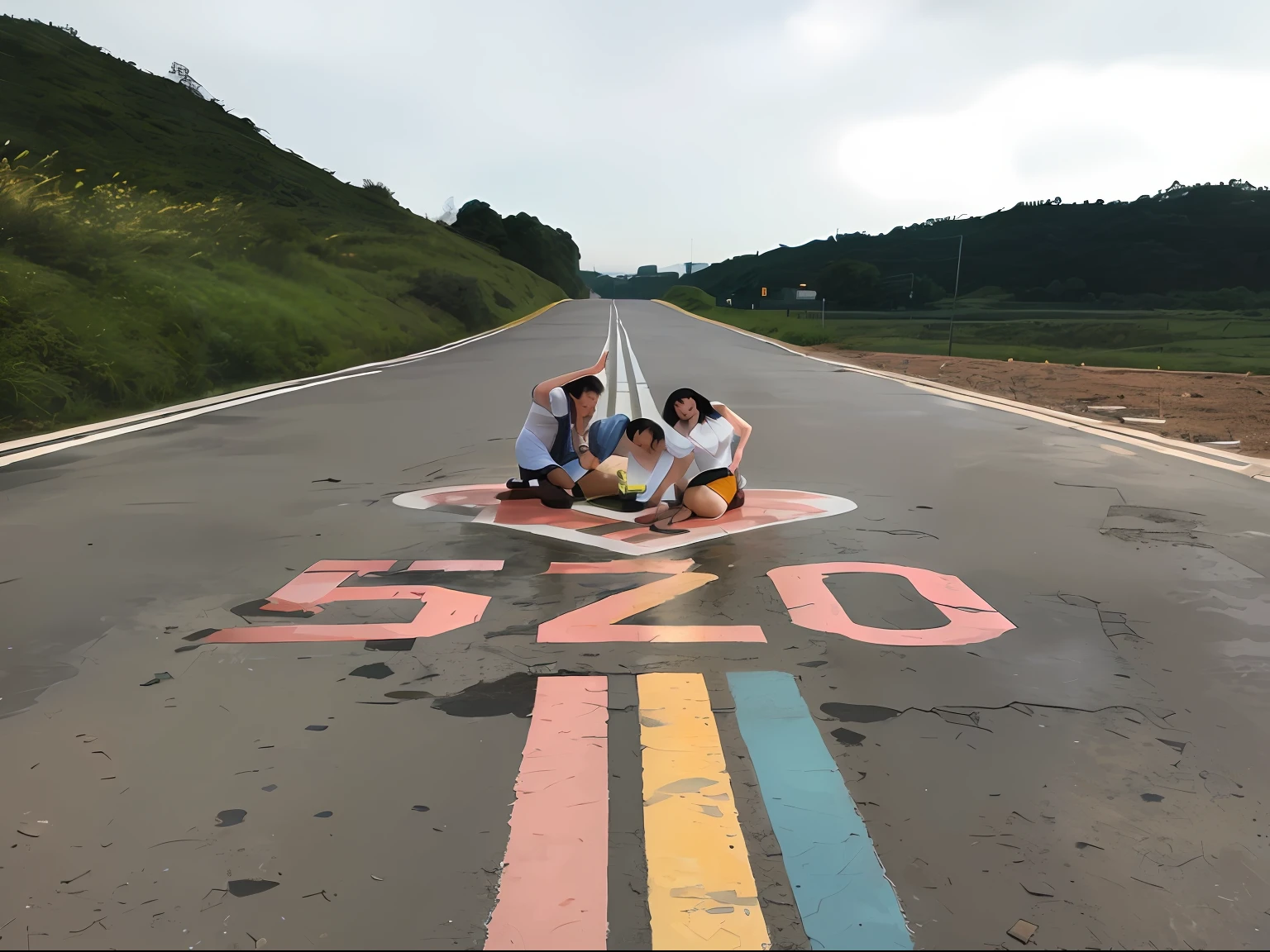 Repair oil-stained pavements,Beautify the environment and characters like movie posters。