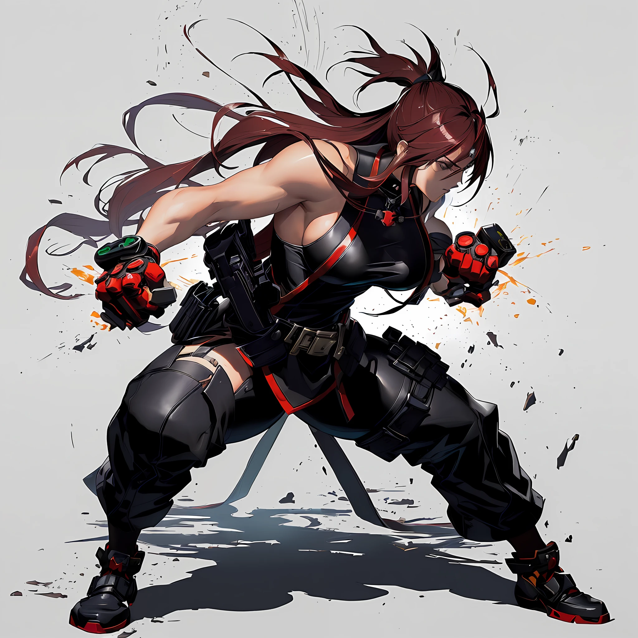 Female Martial Artist、Beautuful Women、fighting game character, Stunning character art,  muscular character,  guilty gear art direction, guilty gear art style, guilty gear strive splash art, muscular! Cyberpunk,