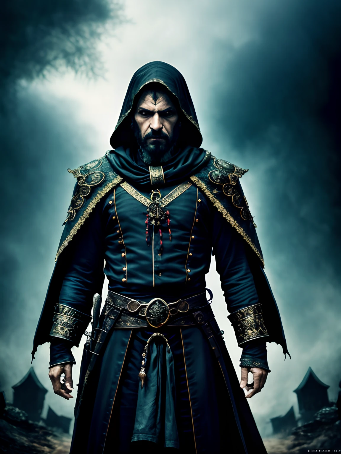 (extremely detailed 8k wallpaper),a medium shot photo of a fearful necromancer, Intricate, High Detail, dramatic