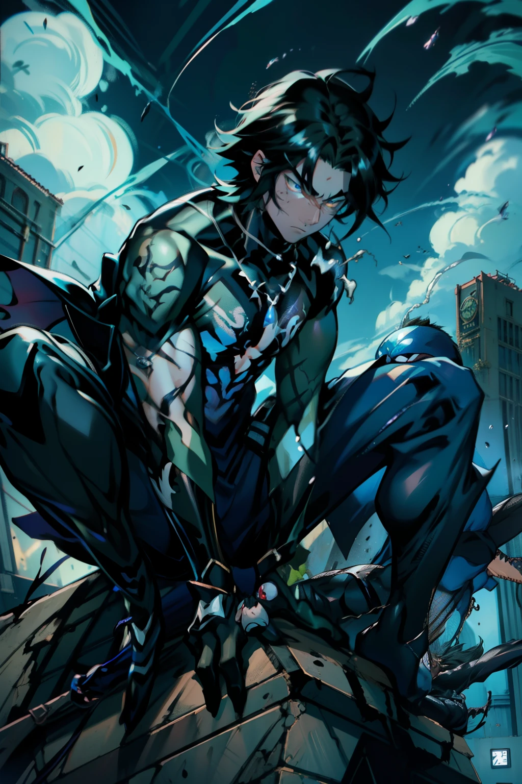 《the original god》Arataki Kazuto , male people, chest muscle, Sexy , Venom symbiote for your body, Black mucus of the body , into venom, venomize,Black bodysuit,(Cloak),Red cape,Abs,(Adult male)((Venom possession,venom symbiote)),over-Tortoise Man,Battle damage,((Masterpiece)), ((Best quality)), Ultra detailed,((illustration)), Dynamic Angle, Detailed light, (Delicate eyes), Floating, 1boy, Male focus, Head, Clothing, Yellow eyes, necklace, tattoo, (Forehead:0.8), (ahoge:0.8), jewelry, brunette color hair,apathy,Ray, chest muscle, Sexy , Venom symbiote for your body, Black mucus of the body , (into venom), Venom,frontage,Bust photo,White tight-fitting top,spiderman outfit,style of anime4 K, 4K anime wallpaper, Badass anime 8 K, 4 k comic wallpaper, young anime man, Anime boys, Anime wallpapers 4 k, Anime wallpaper 4K, High quality anime art style, Anime moe art style, Anime art wallpaper 8 K, Anime art wallpaper 4 K, RGB lighting,