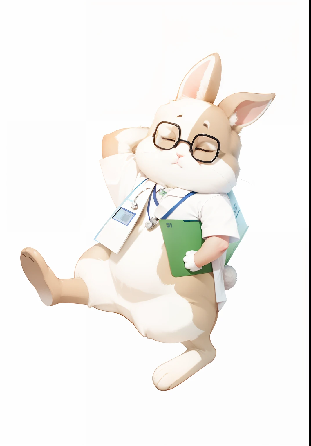A Facebook cover needed to be made for this rabbit,Background in medical equipment store,The scene is a rabbit serving a customer,Take warmth as the main axis,