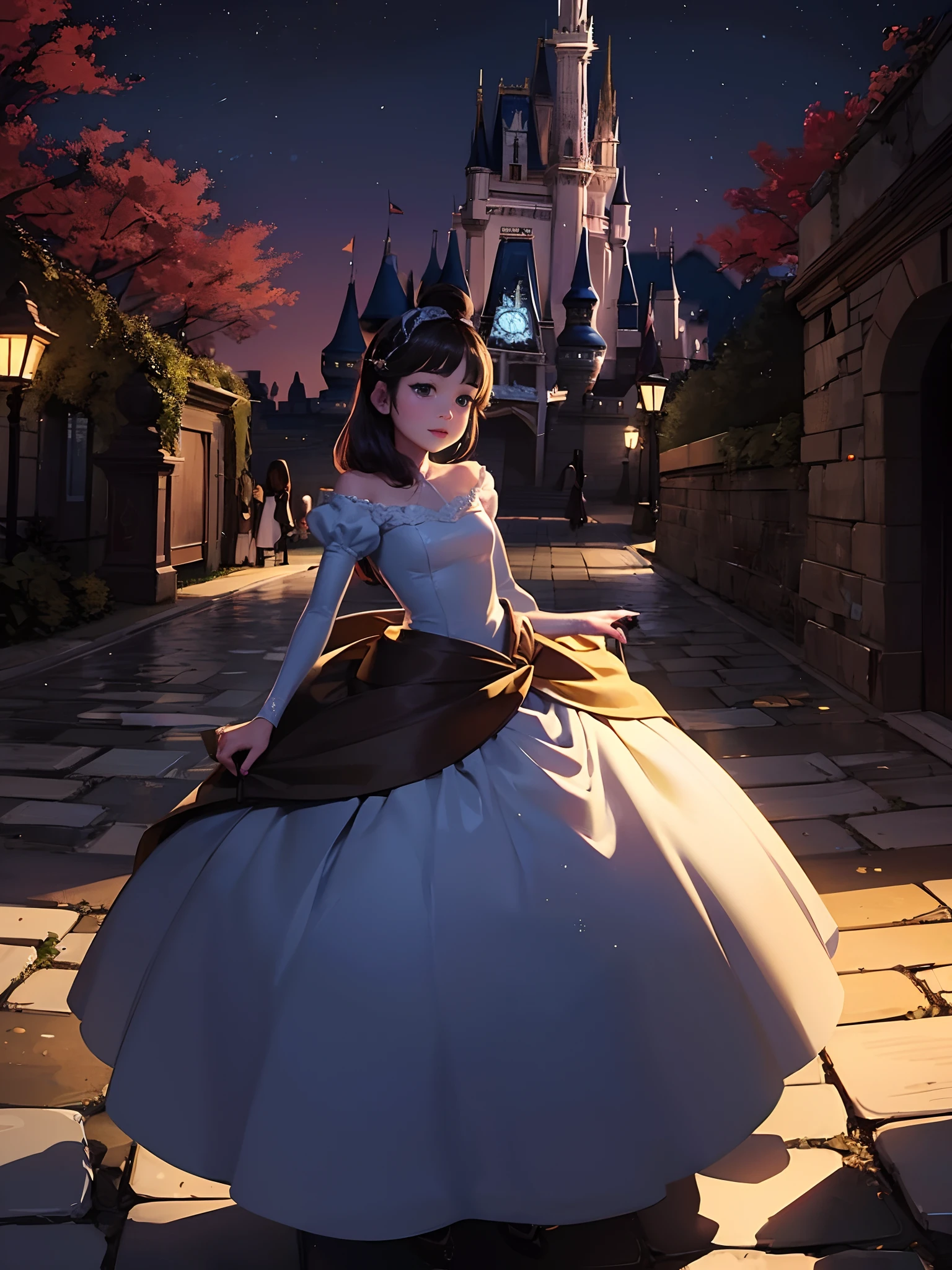 Once upon a time，In distant lands，There lives a beautiful and lovely little princess。Her name is Lucy。Disney  style，Animate，Little Lucy wore a white dress dress