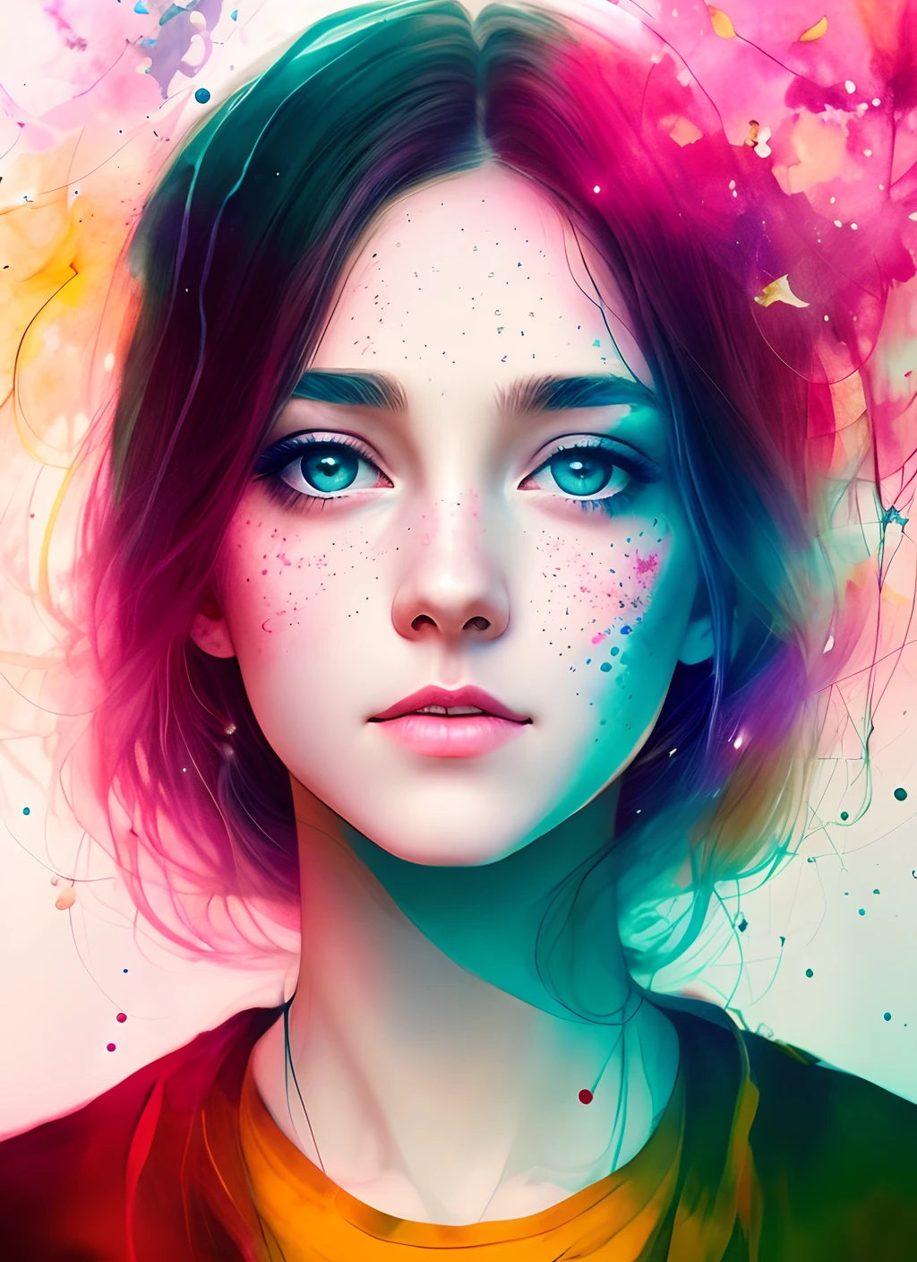 woman with agnes cecile, glowing design, pastel colors, ink drops, autumn lights