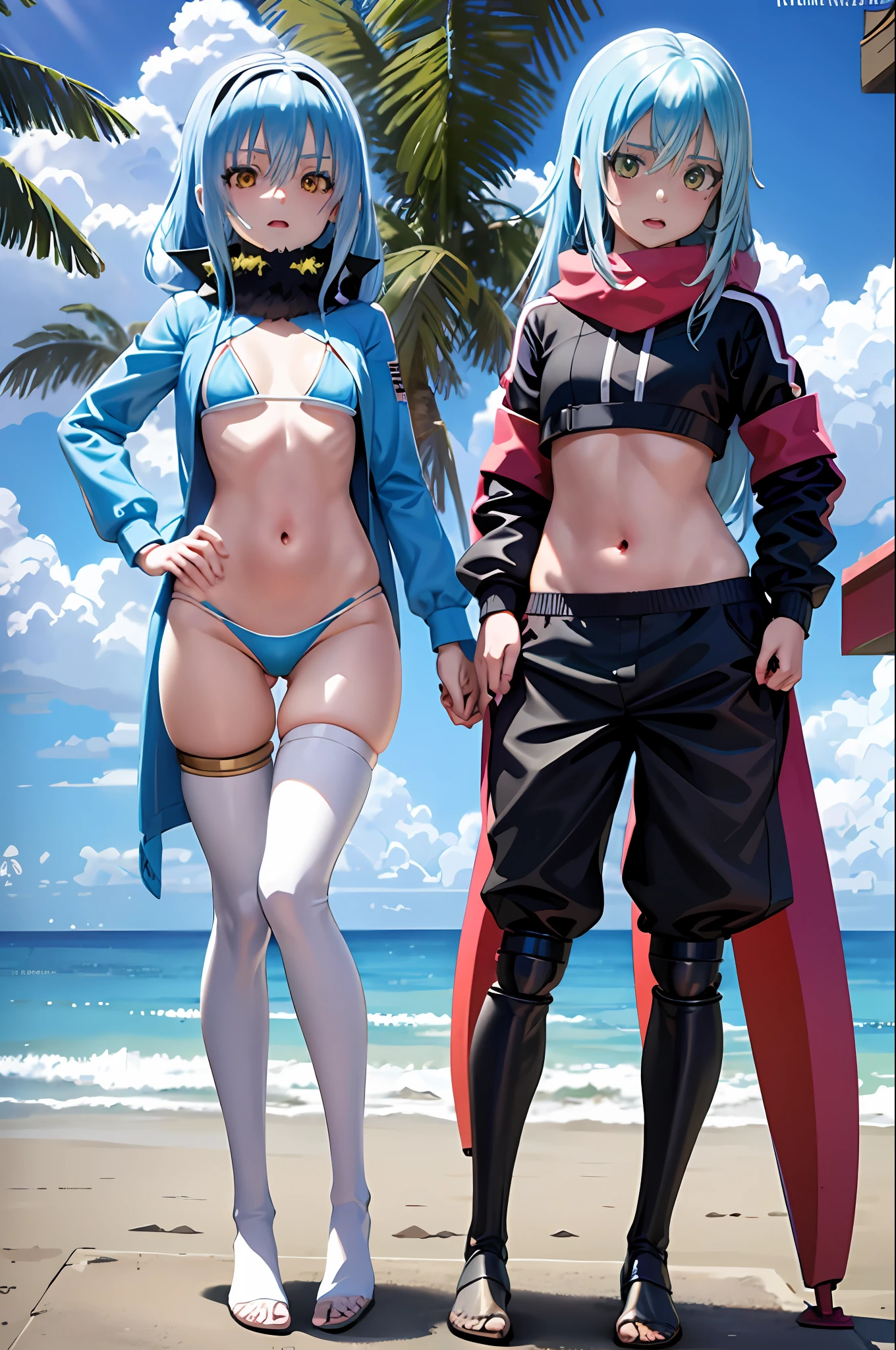 Anime in a bikini with horns and , anime sedutora, Rimuru tempest ,Realistic bikini, Oppai proportions, small curvy loli, Oppai, biomechanical oppai, is wearing a swimsuit, thicc, pintado em anime painter studio, arte cg anime suave, feito com anime painter studio, kantai collection style, ao lado de uma piscina