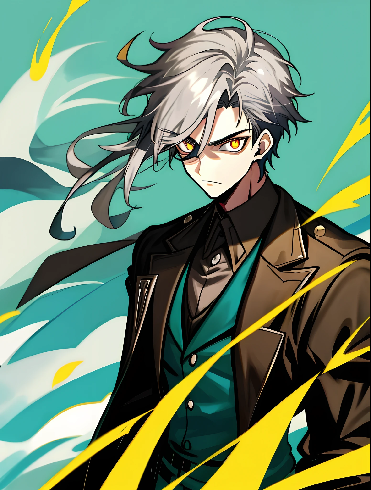 1 boy,cool guy,silber hair,Vertical pupils,drak