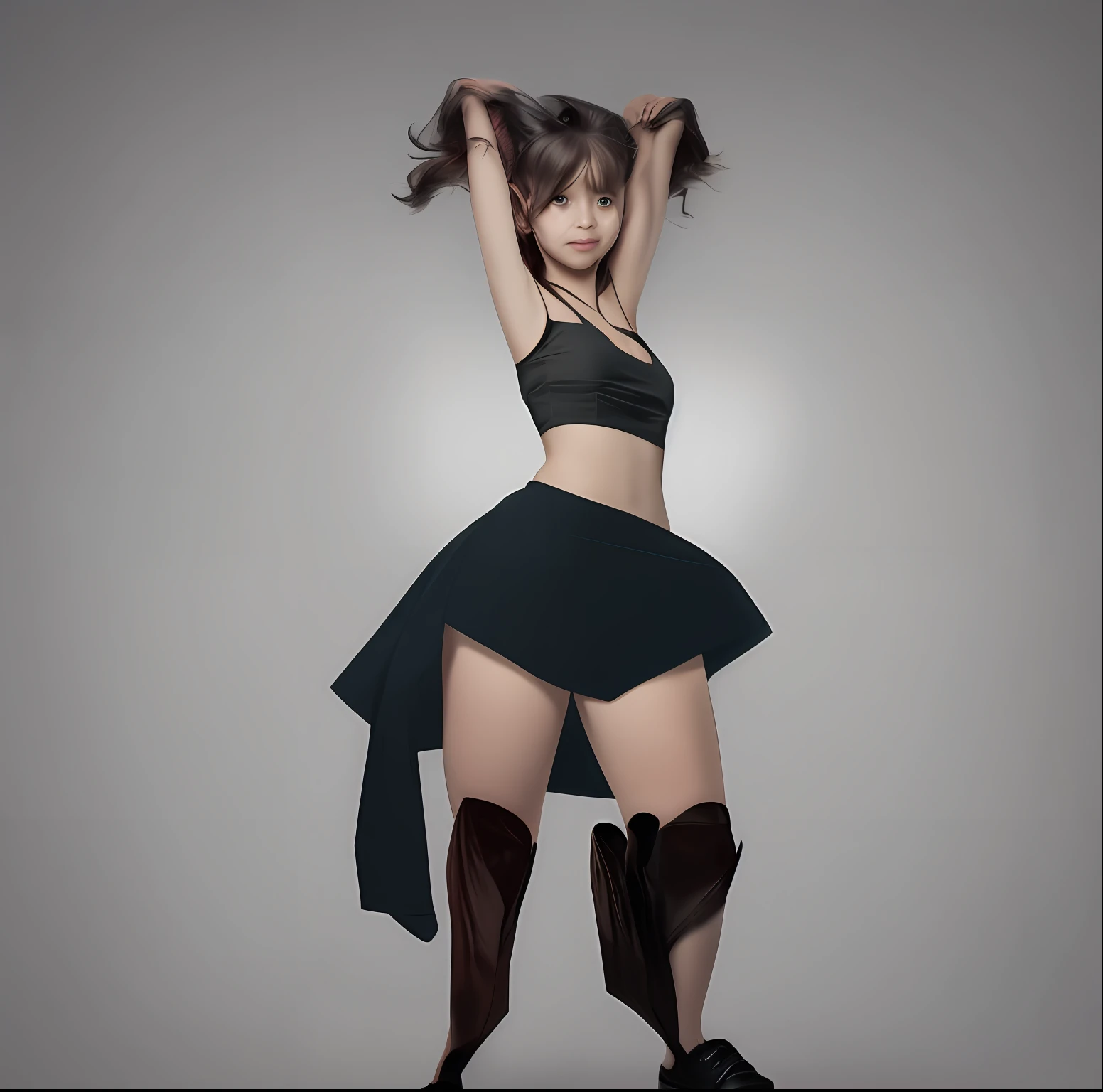 Two-dimensional girl lifts her skirt to reveal her panties