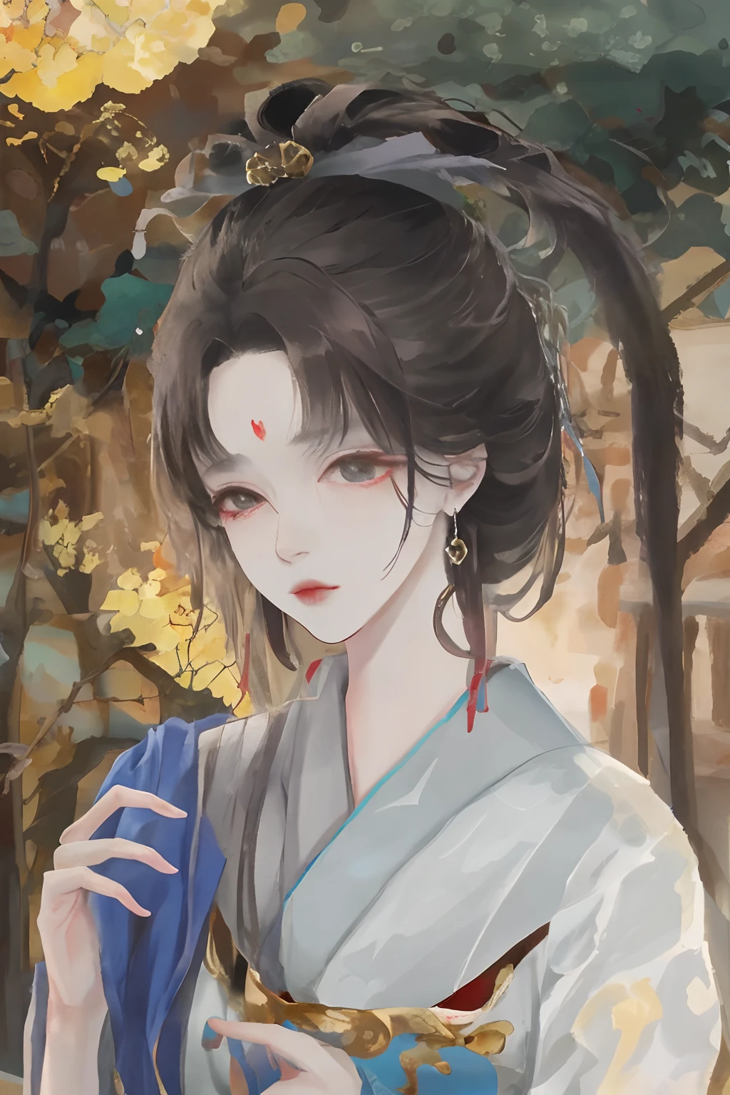 An ancient Chinese beauty sitting on a stone, wearing ancient Chinese clothing, flowing tulle, light silk, lazy posture, large lotus leaf, lotus, ink painting style, clean color, decisive cutting, blank, freehand, masterpiece, super detailed, epic composition, high quality, the highest quality, 4k --v 6