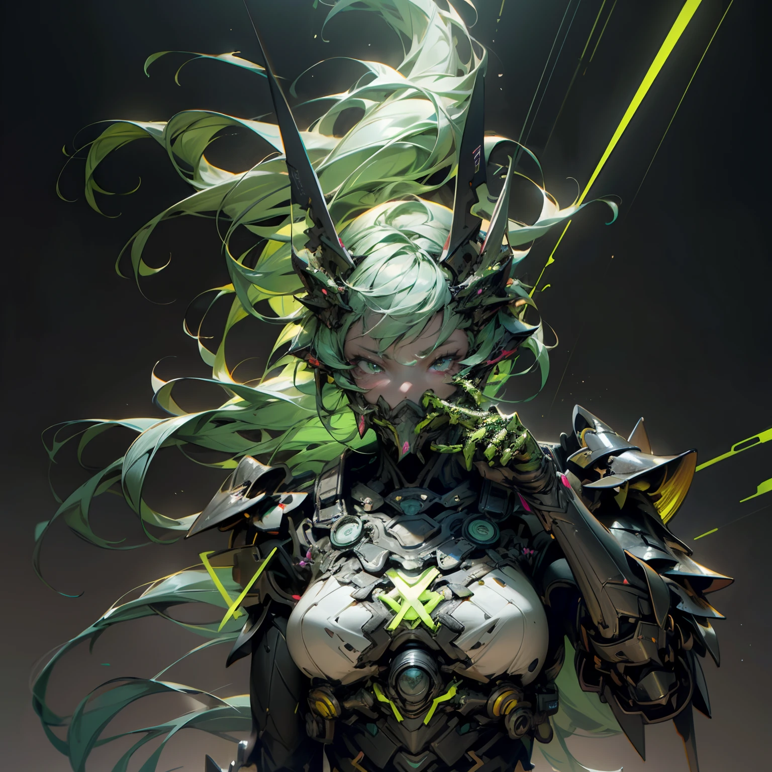 REAL SKIN WRX62, REFLECTIVE SKIN MH66, VSGX62, REAL LIFE 5D PRO, NVDIA, AMD GRAPHICS, EPIC PORTRAIT, MOVIE STYLE DYNAMIC LIGHTING PRO, PERFECT DETAILED FACE (neon green skeleton cyberpunk girl, heavy warrior armor, floating flaming neon skulls in background, GREEN NEON CROSS SYMBOL, long hair cute) highly detailed, micro detail, intricate, 8K, hyper detailed, realistic render, unreal engine, hyperrealistic, lifelike, very coherent, fantasy, cinematic lighting, at night, epic composition, masterpiece, cinematic, [centered], [perfect body], [perfect anatomy], [perfect hands]