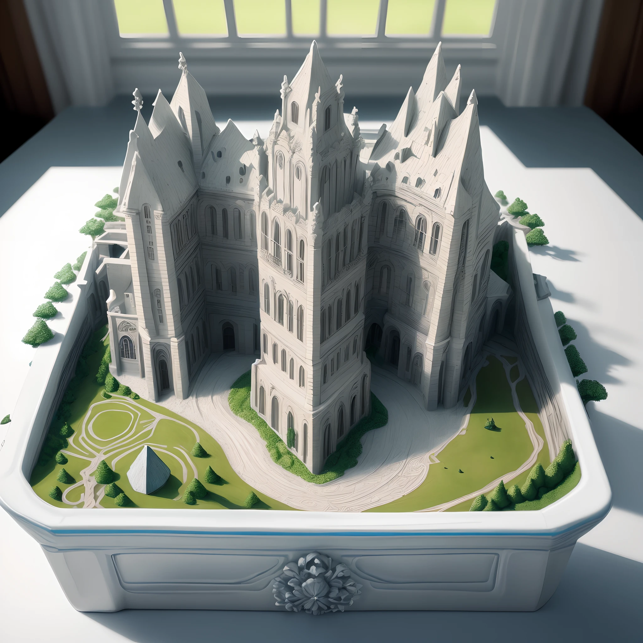 an intricate landscape (made of porcelain:1.5), (delicate:1.3), (sublime:1.4), highly detailed, beautiful natural lighting, vibrant colors, exceptional composition, high-res, sharp, crisp image