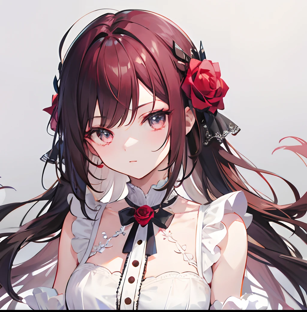 1girl,Rose flower,The upper part of the body,brunette color hair