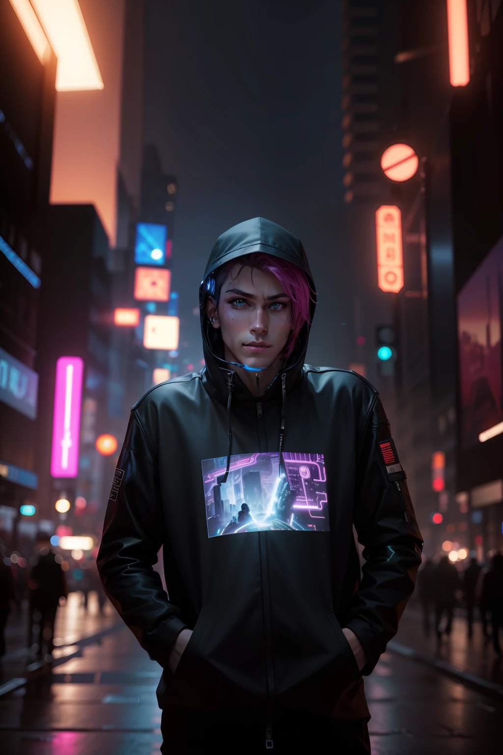 Change background cyber punk, Handsome boy, Realistic 4K,ultra 8k