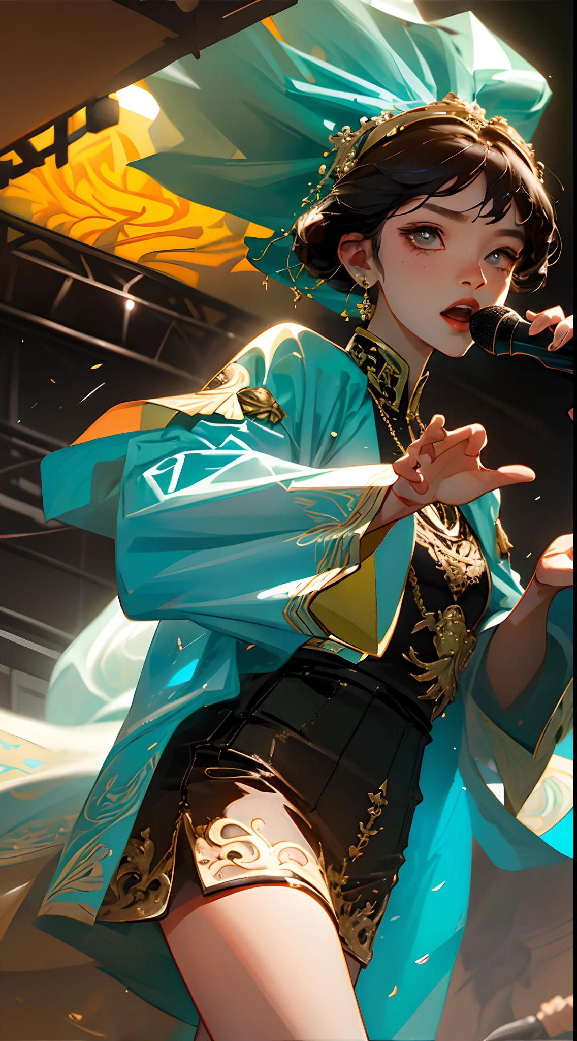 (tmasterpiece,best qualityer),intricately details,
Kizi,Holding urine,On stage,Singing