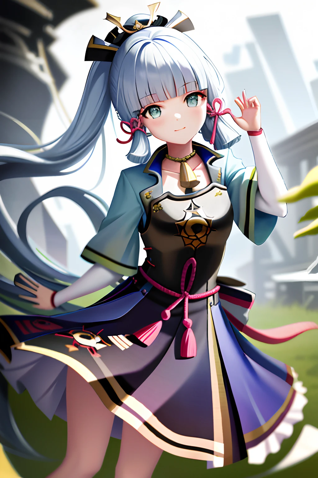 tmasterpiece,A high resolution,best qualtiy,1girl solo,kamisato_ayaka,ssmile,komono,Green hair