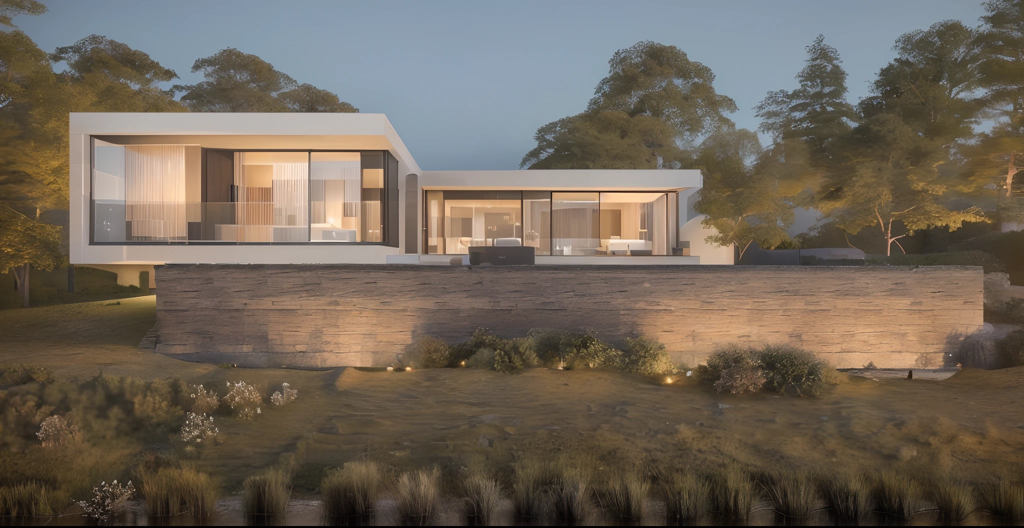 ((Best quality)), ((masterpiece)), ((realistic)), Beautiful casa Moderna, a rendering of a modern villa with big glass windows, very realistic 3d render, 3 d vray render , Black dark concrete, facade elevation view, professional render, high quality render, black plaster PRB texture, black marble PRB 16k textured, Ray tracing, reflecting on glass,(translucent white glass), contemporary minimalist style, sandstone prb texture