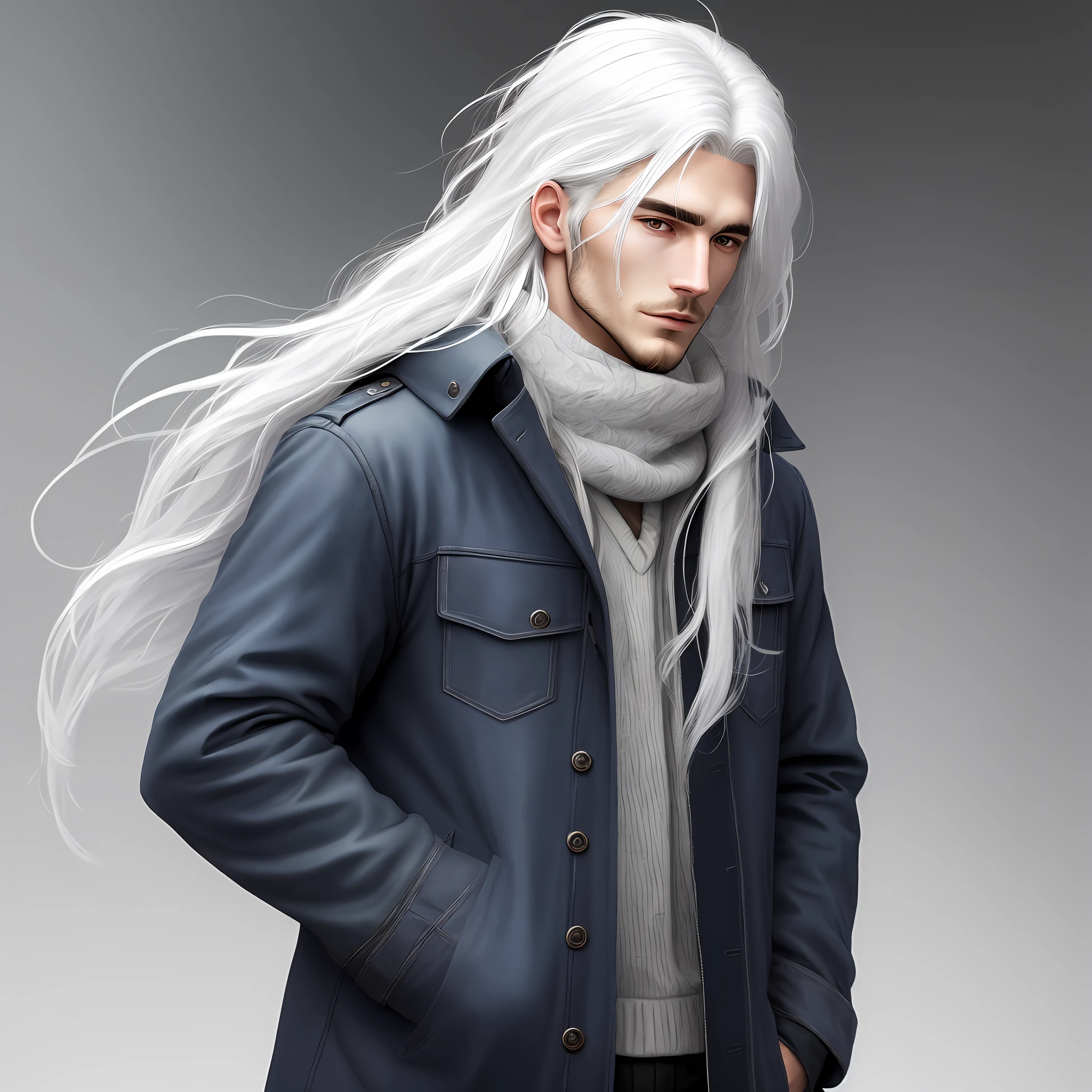 White hair cold and long hair beautiful man