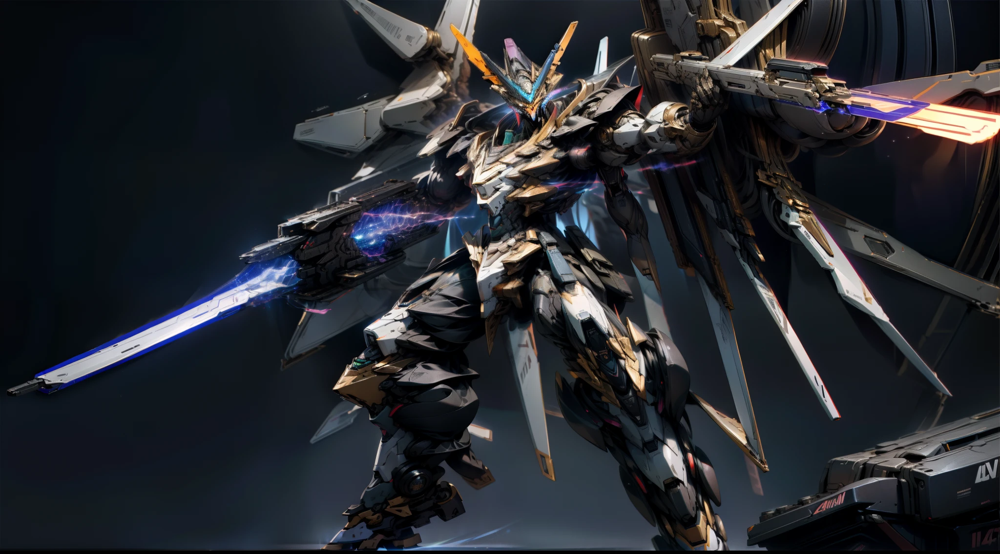 best qualtiy，tmasterpiece，Extremely refined and beautiful，Extremely detailed 8K，finely detailled，tmasterpiece，Best quality at best，8k wallpaper，High quality texture，Complicated details，Detailed texture，Highqualityshadow，Gray black cosmic background，Huge Freedom Gundam （Full of technology），The Freedom Gundam is well built，Gundam has a pair of archangel wings on its back（opulent），One left hand holds a weapon（Long rifle，The weapon is full of details）（Move to the left），One holds a laser sword in his right hand（Wave to the right）Maintain a fighting stance