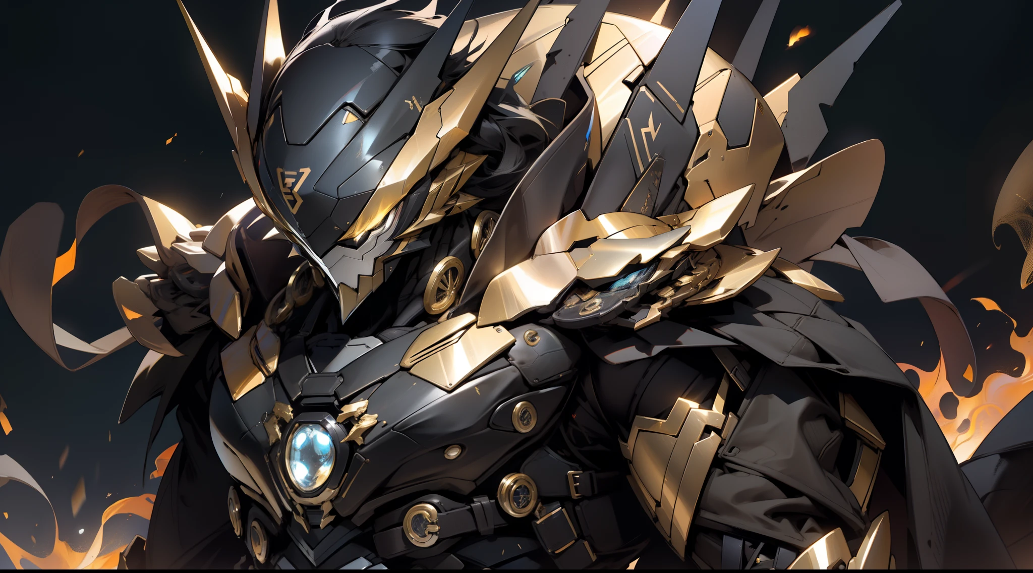 Obsidian Gold Kamen Rider,Suspended in the air,sci-fy,Fire magic,perfect bodies,the night,god light,Top-down view